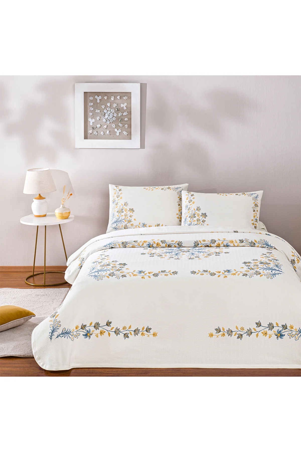 Charmy Mavi Çift Kişilik Pamuklu Pike Takımı