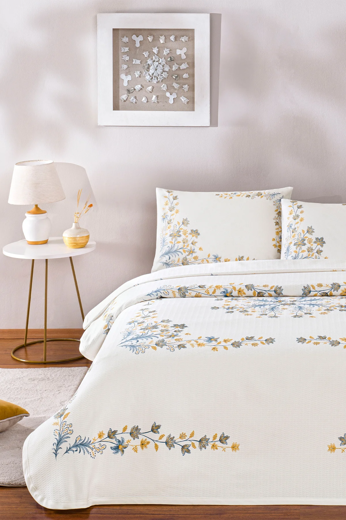 Charmy Mavi Çift Kişilik Pamuklu Pike Takımı