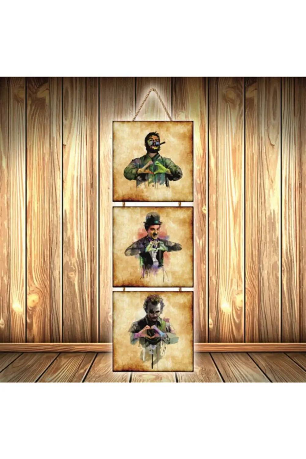Che Charlie Joker Tasarımlı Üçlü Retro Ahşap Poster Ü393