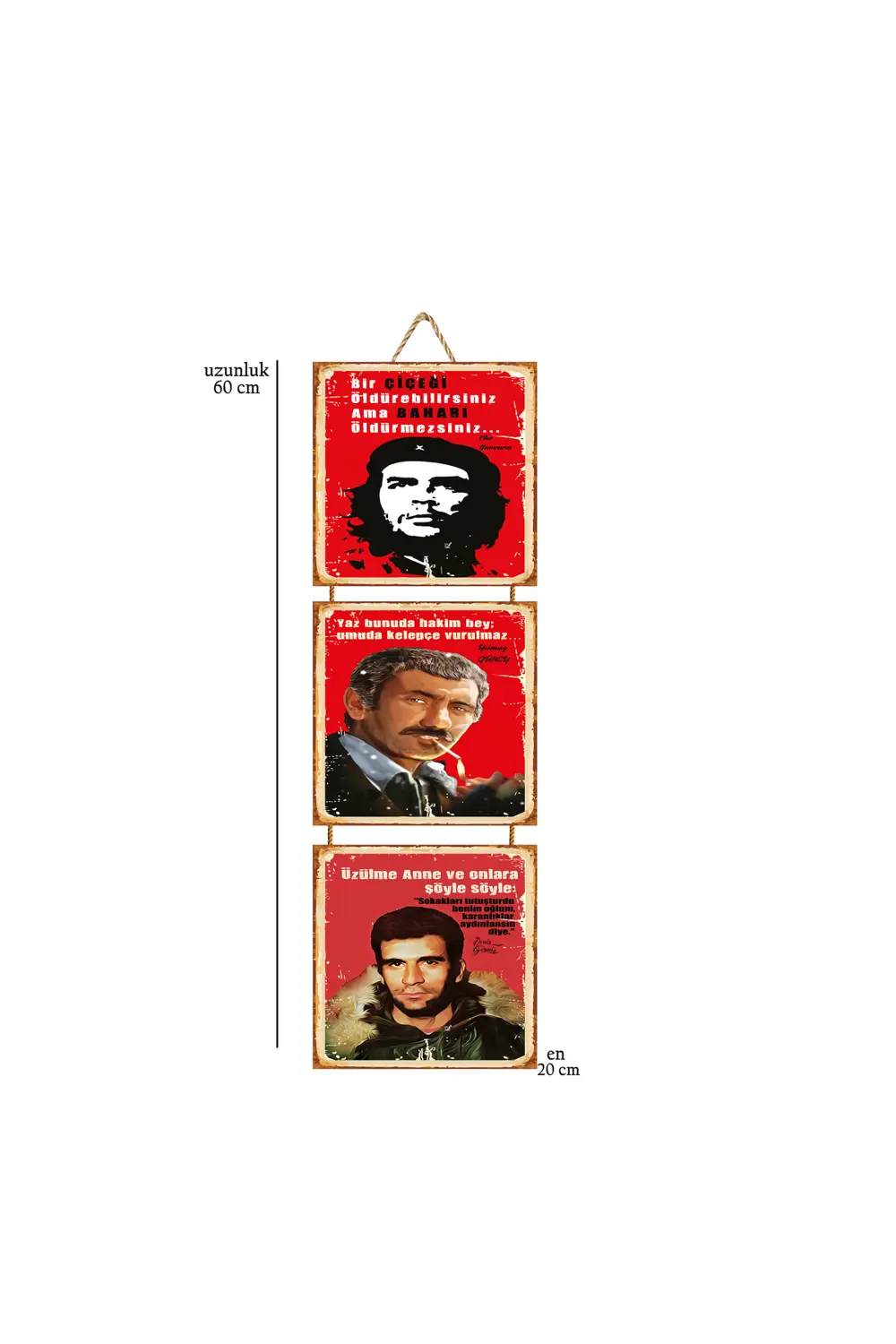 Che Guevara Yılmaz Güney Deniz Gezmiş 20x20 Cm Üçlü Ahşap Poster