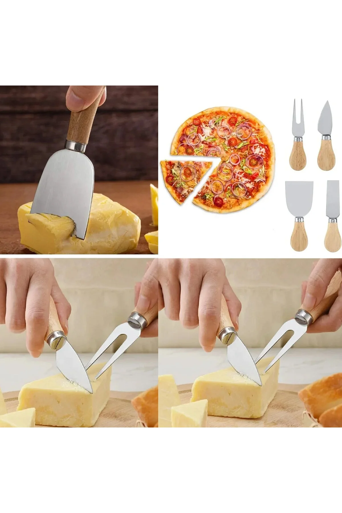 Cheese Knife Set 4PCS Peynir Bıçak Seti Ahşap Bambu Saplı Cheese Knife Set 4PCS Peynir Bıçak Seti Ahşap Bambu Saplı