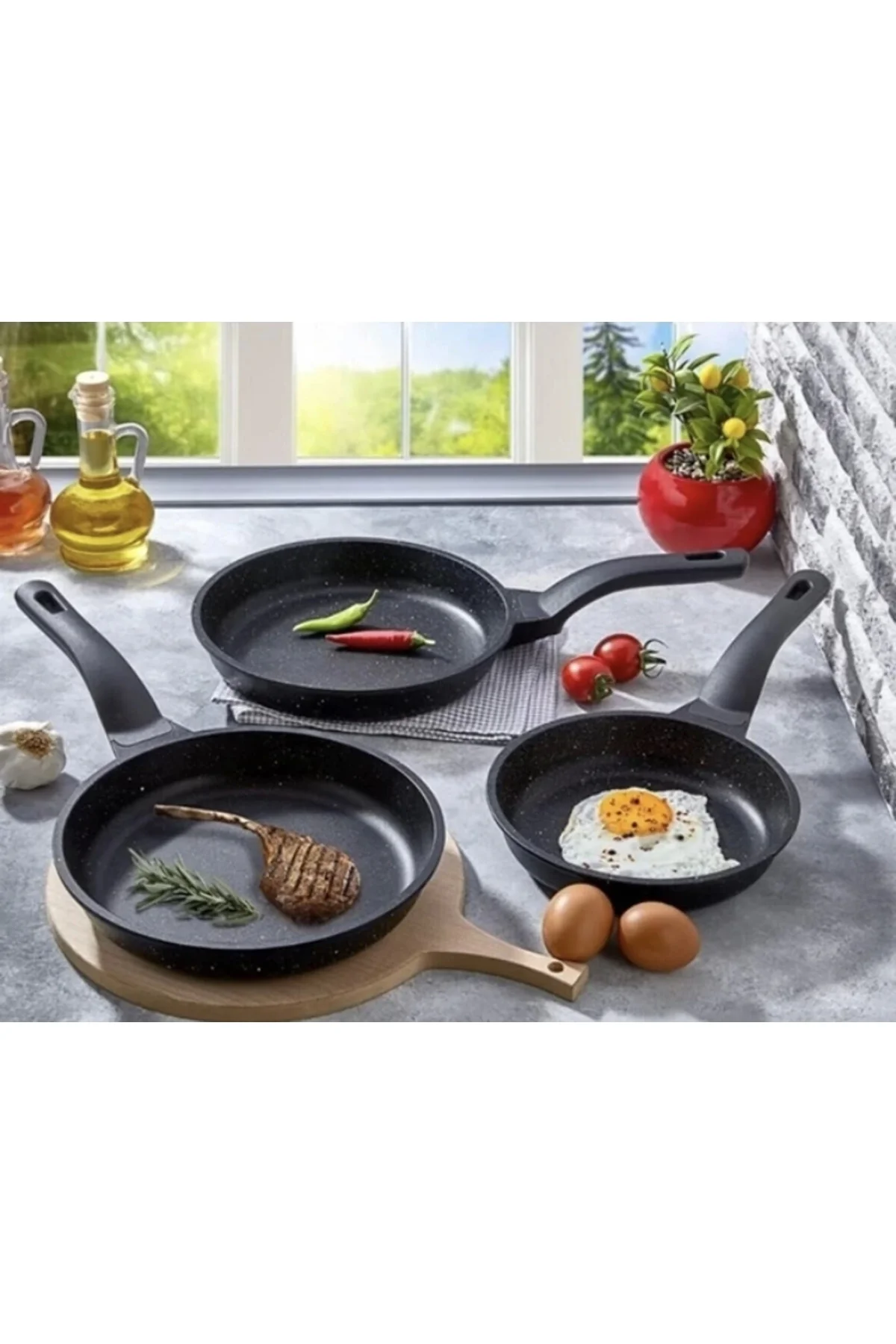 Chef Iron Döküm Granit 3 Lü Tava Seti