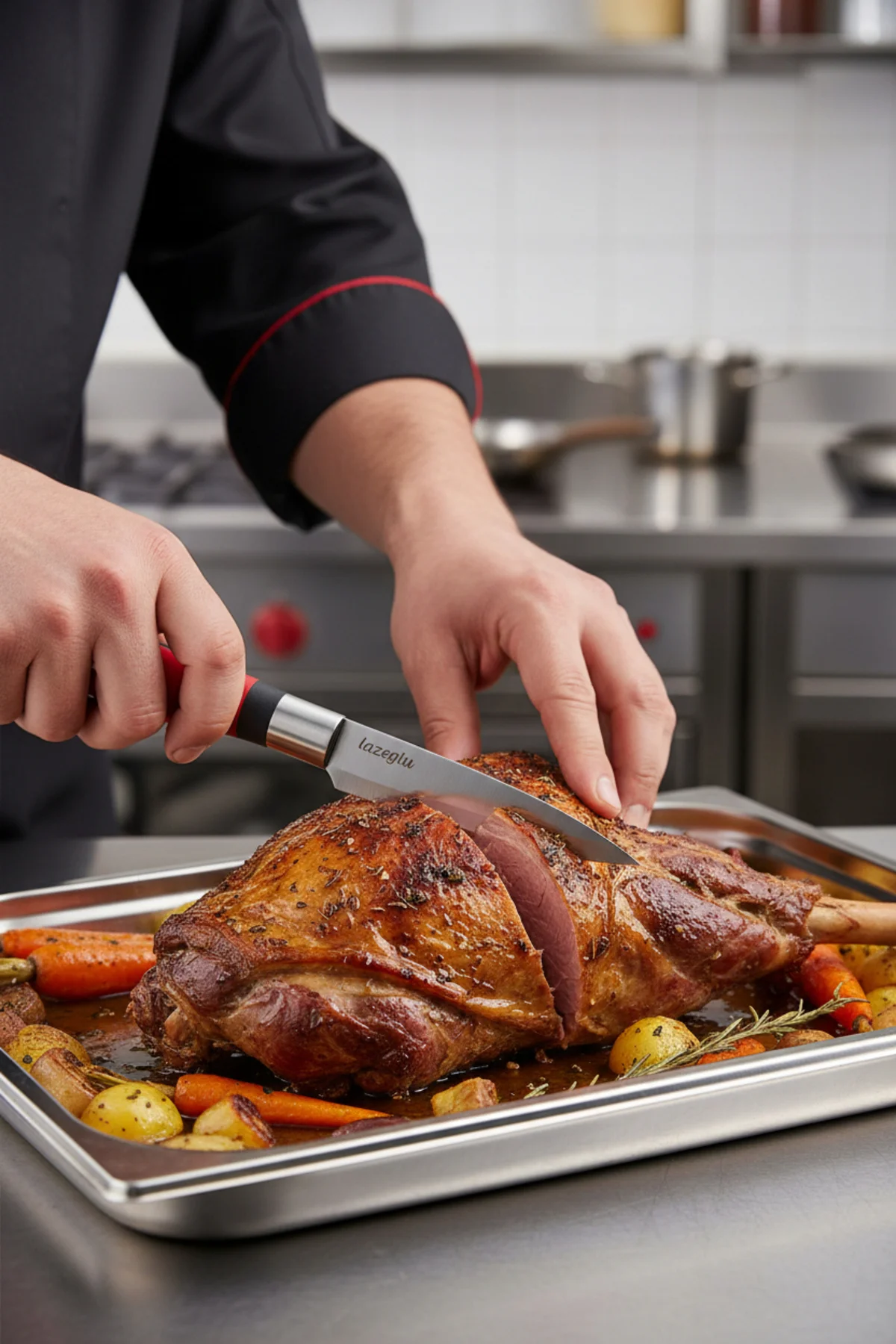 Chefline 5 Parça Kırmızı Mutfak Bıçak Seti + Meyve Bıçağı Hediyel