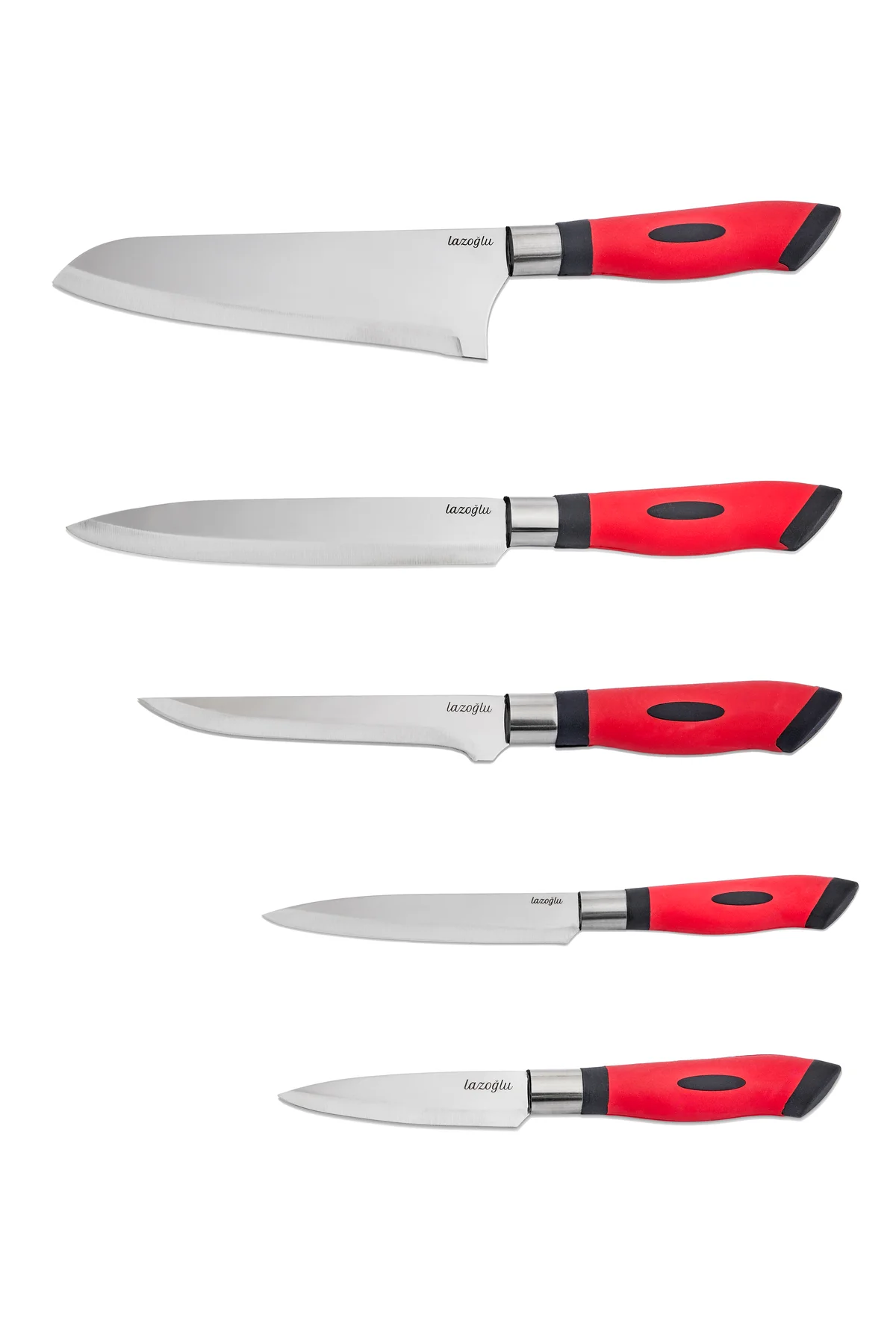 Chefline 5 Parça Kırmızı Mutfak Bıçak Seti + Meyve Bıçağı Hediyel