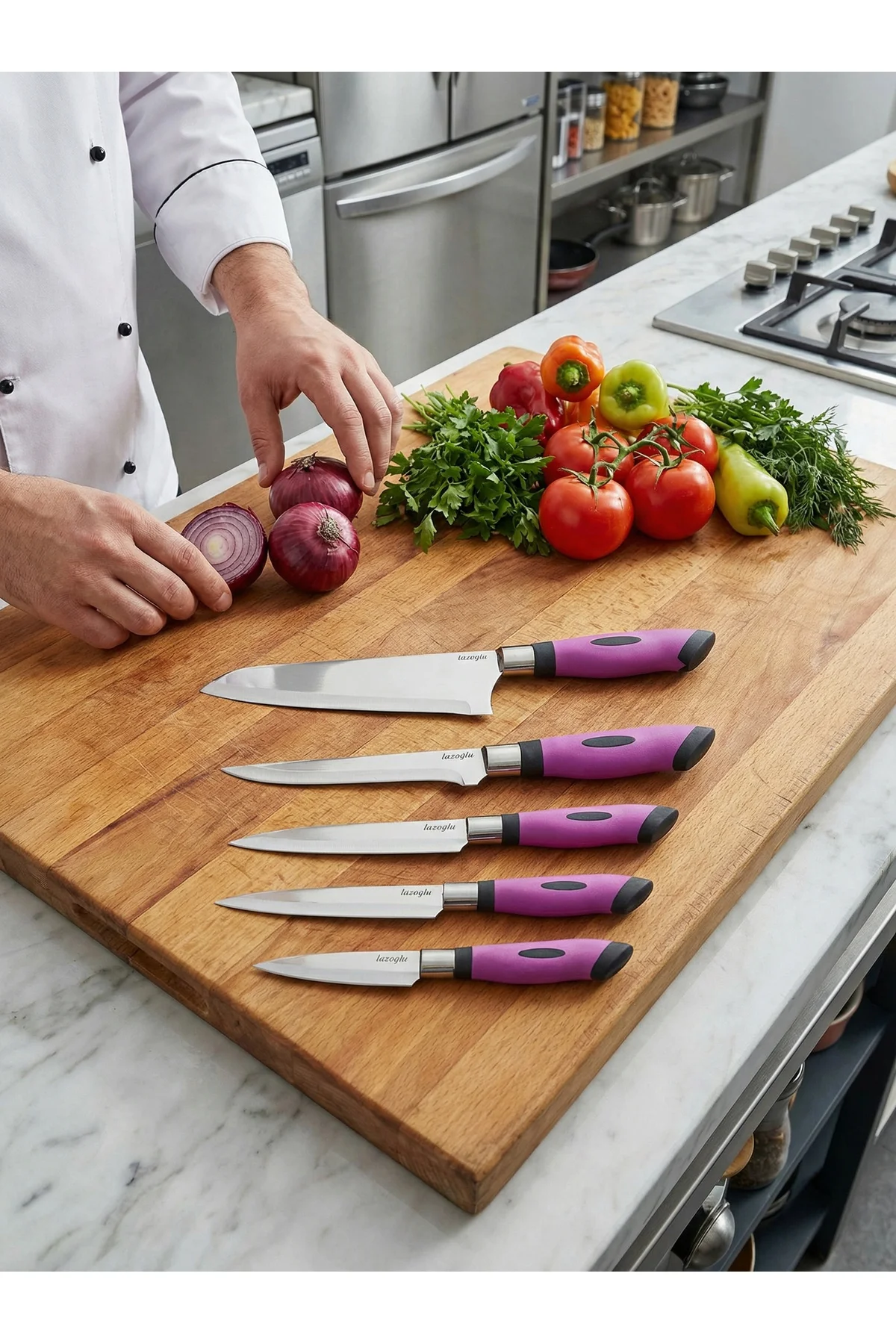Chefline 5 Parça Mor Mutfak Bıçak Seti + Meyve Bıçağı Hediyeli – 
