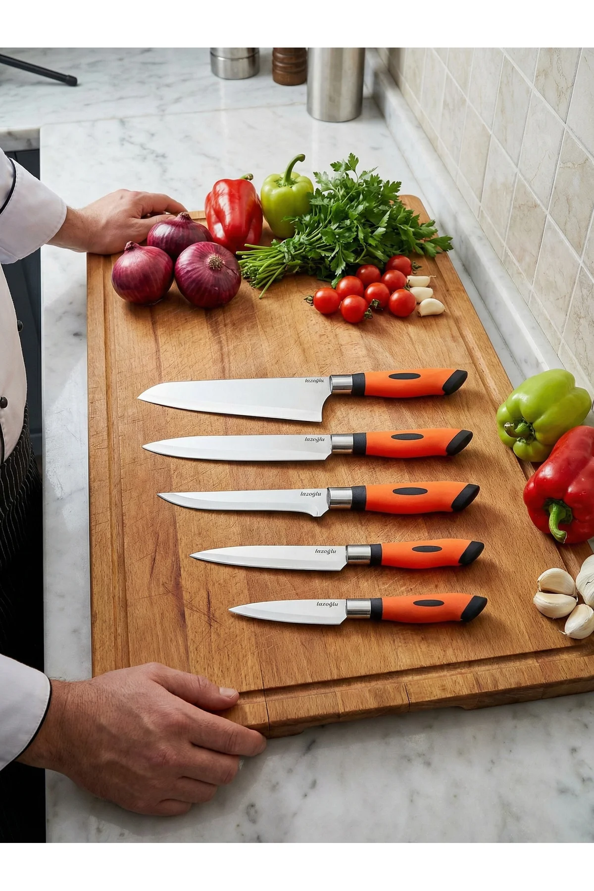 Chefline 5 Parça Turuncu Mutfak Bıçak Seti + 6lı Meyve Bıçağı Hed