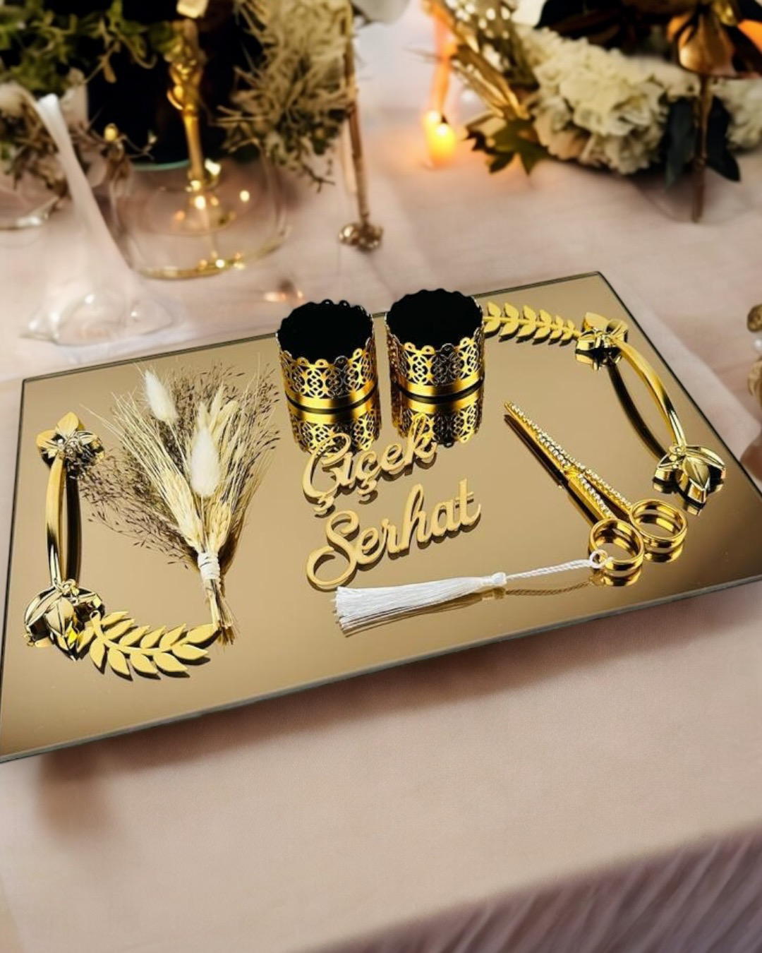 Cyzhome Cherish Gold Aynali Nişan Tepsisi Ve Söz Tepsisi
