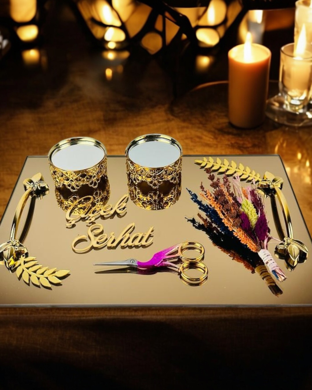 Cyzhome Cherish Gold Aynali Nişan Tepsisi Ve Söz Tepsisi