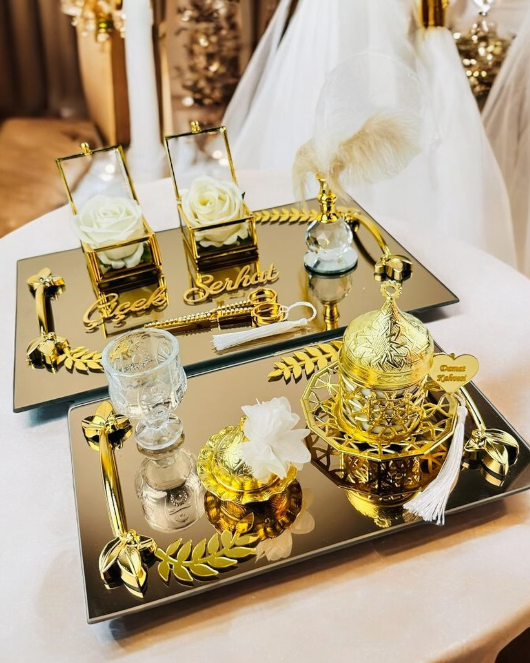 Cyzhome Cherish Gold Aynali Nişan Tepsisi Ve Söz Tepsisi
