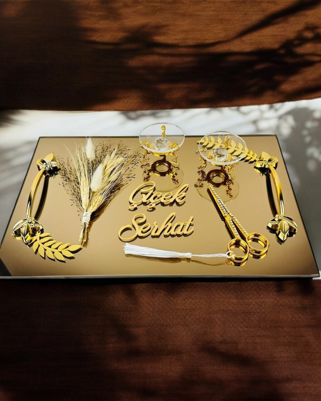 Cyzhome Cherish Gold Aynali Nişan Tepsisi Ve Söz Tepsisi