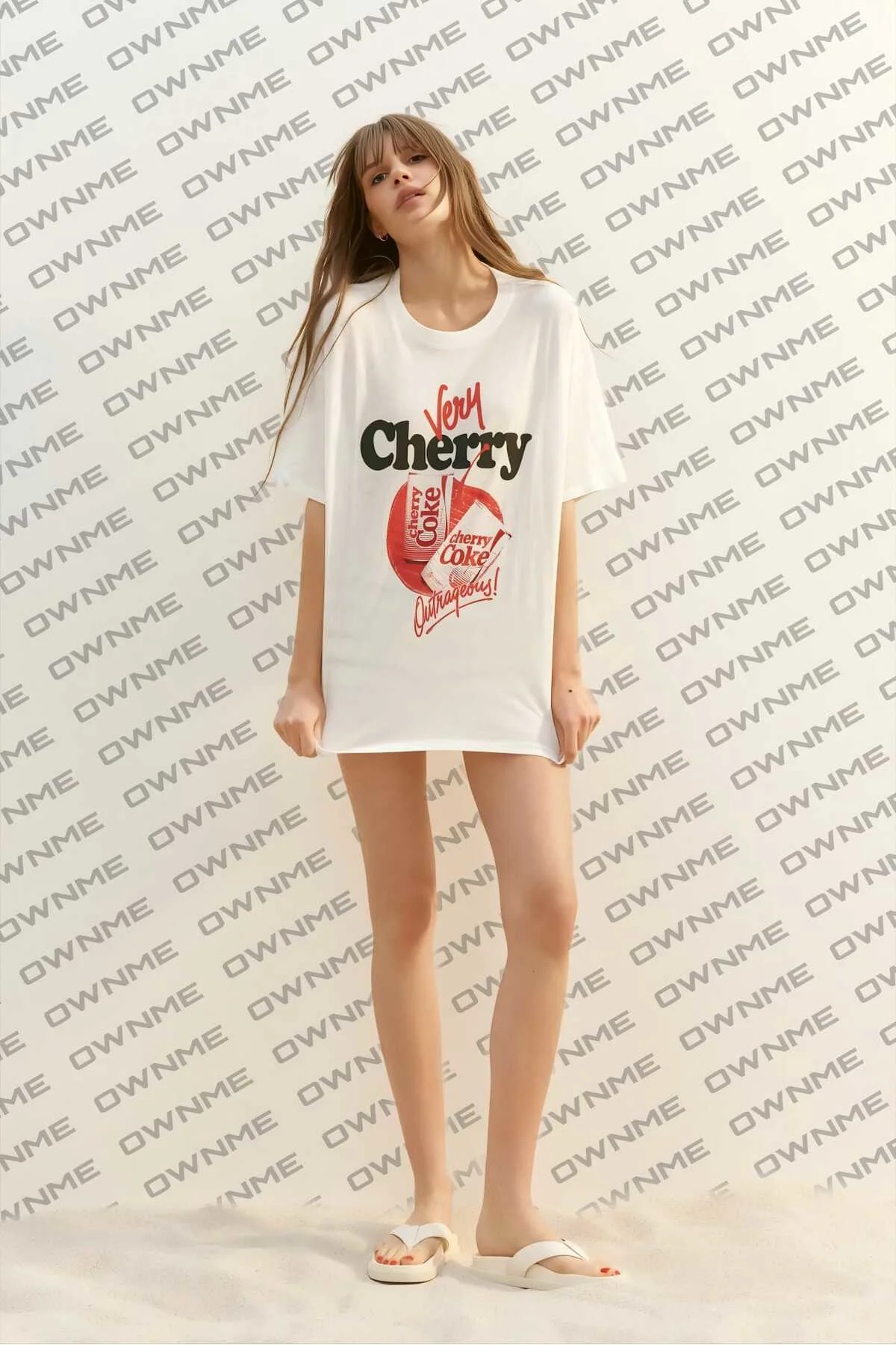 Cherry Baskılı Oversize Tişört