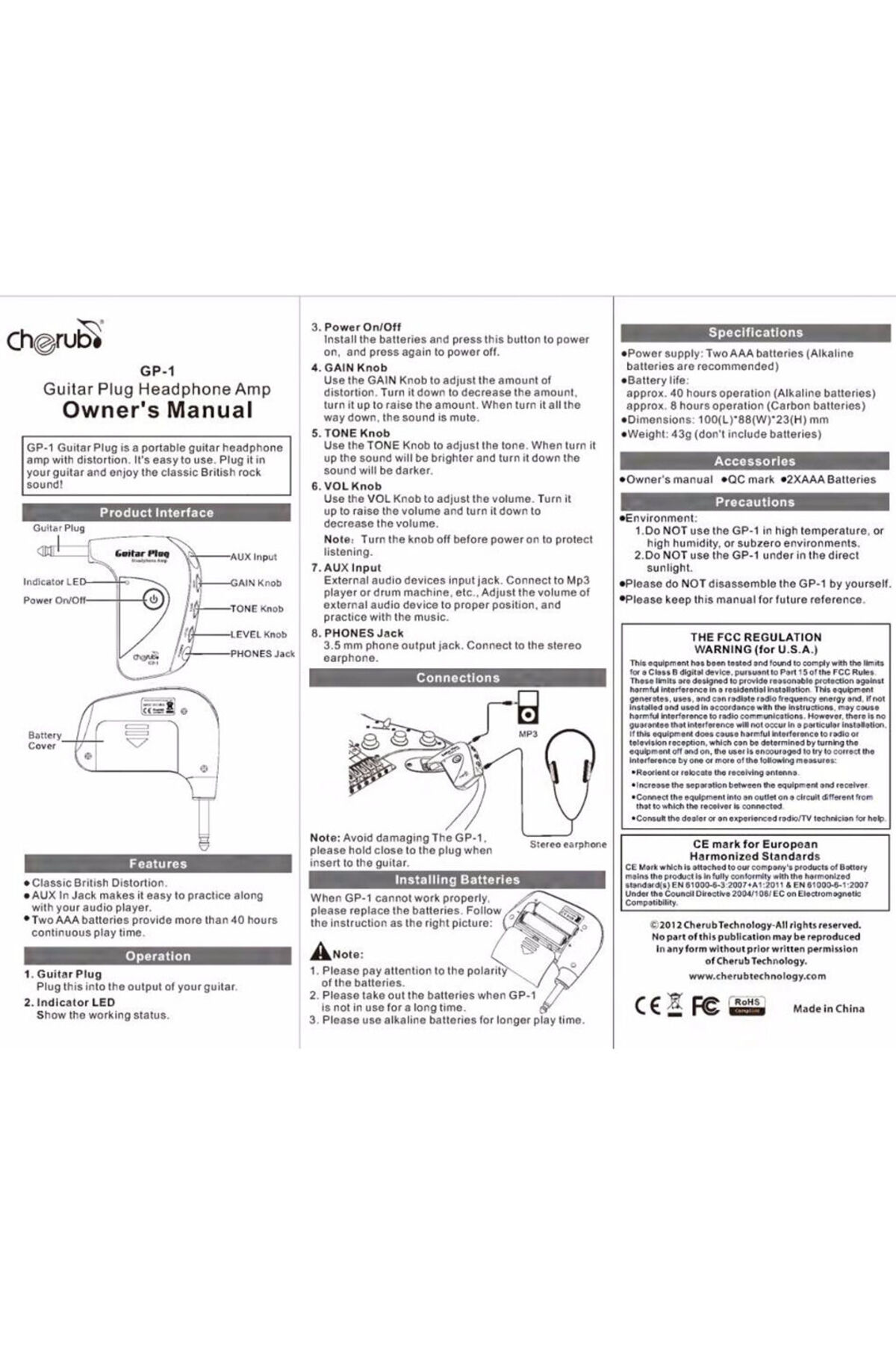 Nux Cherub Gp-1 Guitar Plug Headphone Amp (Gitar Kulaklik Amfisi) Gui