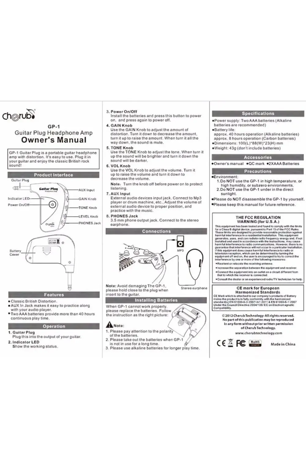 CHERUB GP-1 GUITAR PLUG HEADPHONE AMP (GİTAR KULAKLIK AMFİSİ) GUI