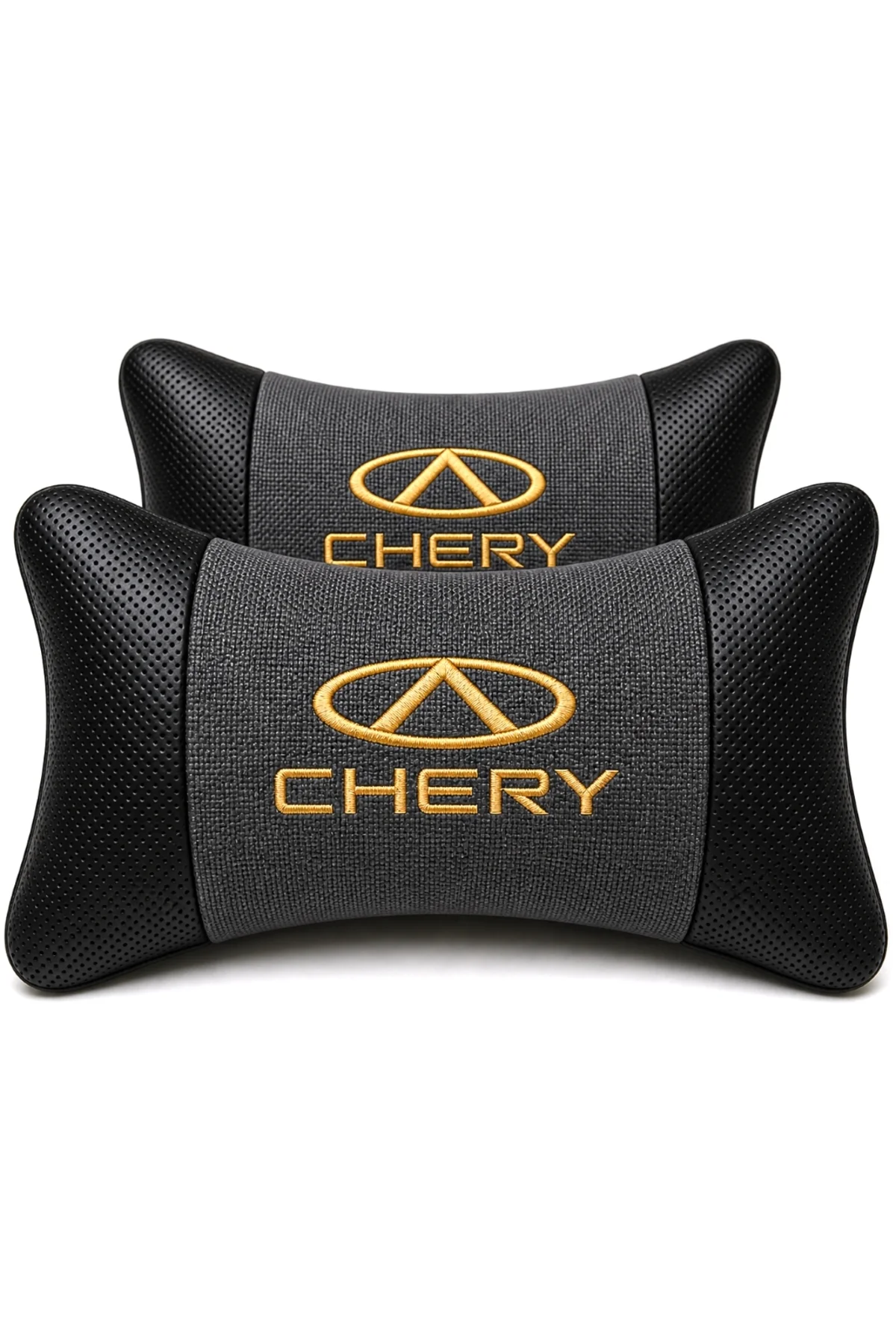 Chery Logolu Boyun Yastığı 2’li Set Füme Keten Kumaş Nakışlı Oto Koltuk Baş Destek Yastığı Chery Logolu Boyun Yastığı 2’li Set Füme Keten Kumaş Nakışlı Oto Koltuk Baş Destek Yastığı