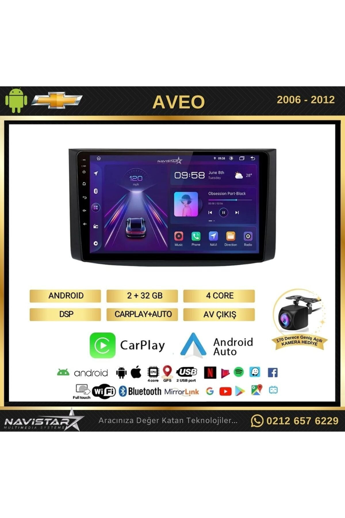 Chevrolet Aveo 2006 - 2012 Model 2GB + 32GB Android 13 Kablosuz C