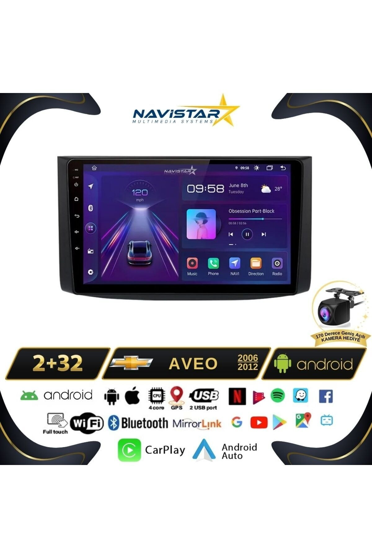 Chevrolet Aveo 2006 - 2012 Model 2GB + 32GB Android 13 Kablosuz C