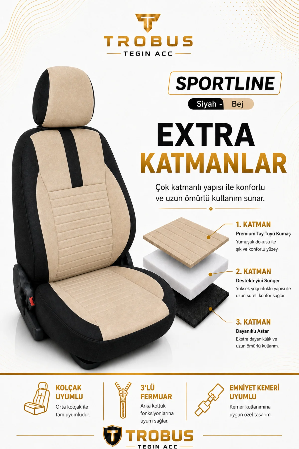Chevrolet Captiva 2011-2014 Uyumlu Sportline Serisi Bej Siyah Ortopedik Tay Tüyü Koltuk Kılıfı Fiyatı, Yorumları ve Özellikleri