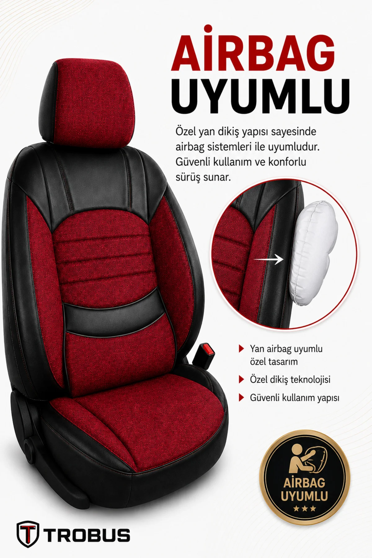 Chevrolet Captiva 2011-2014 Uyumlu Levante Serisi Bel Destekli Keten Bordo Siyah Koltuk Kılıfı