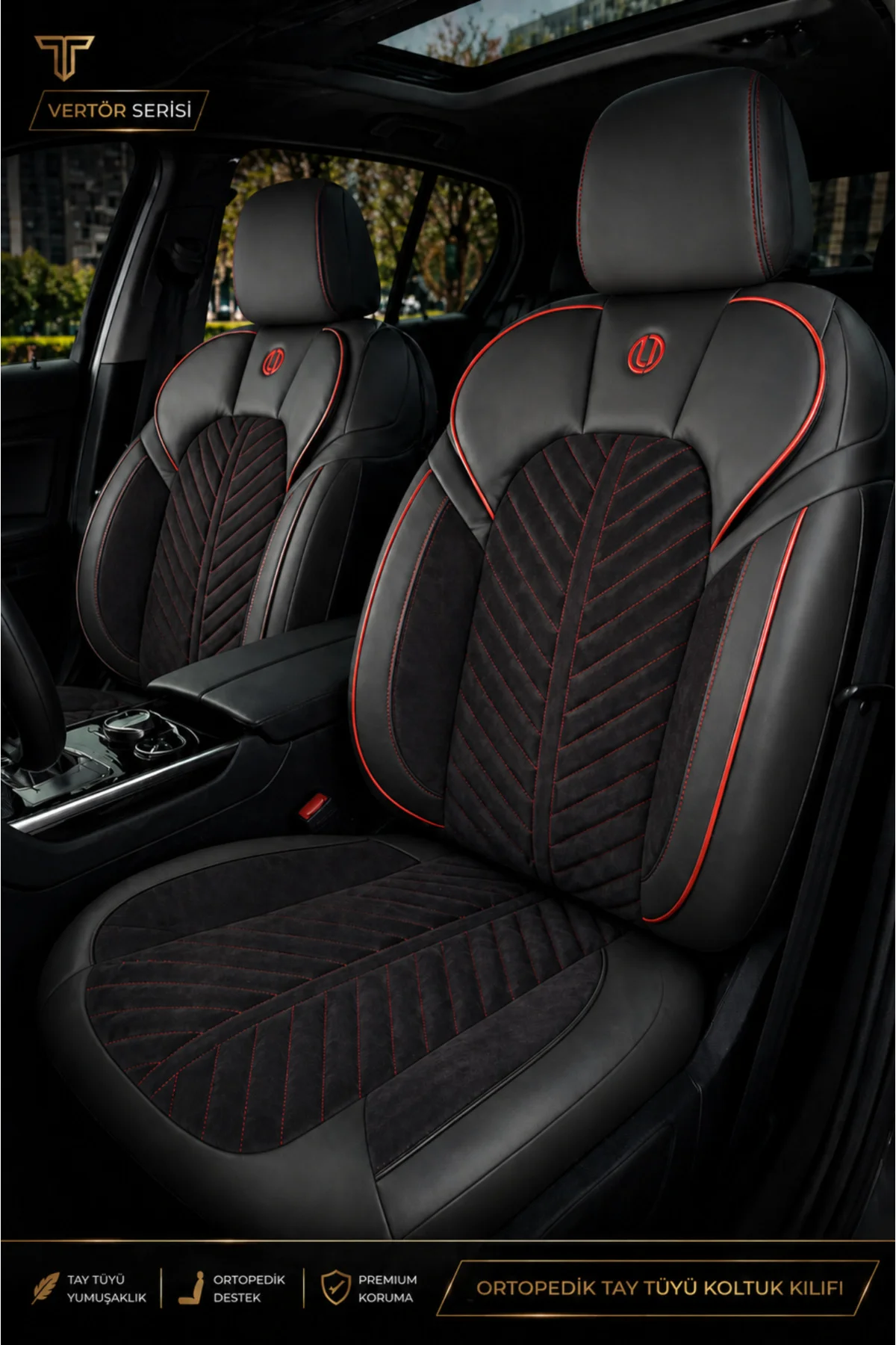 Chevrolet Captiva 2011-2014 Uyumlu Süvari Serisi Tay Tüyü Siyah Kırmızı Premium Koltuk Kılıfı
