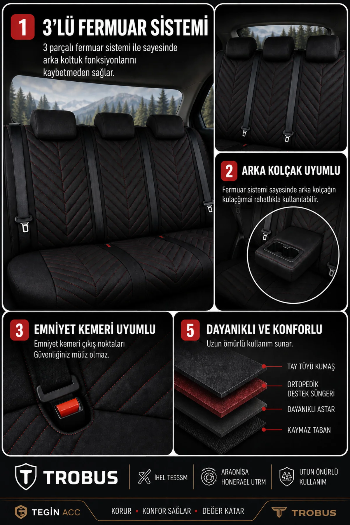 Chevrolet Captiva 2011-2014 Uyumlu Süvari Serisi Tay Tüyü Siyah Kırmızı Premium Koltuk Kılıfı