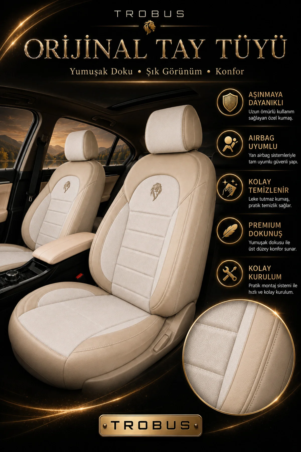 Chevrolet Captiva 2011-2014 Uyumlu Lion Serisi Tay Tüyü Bej Premium Koltuk Kılıfı Fiyatı, Yorumları ve Özellikleri