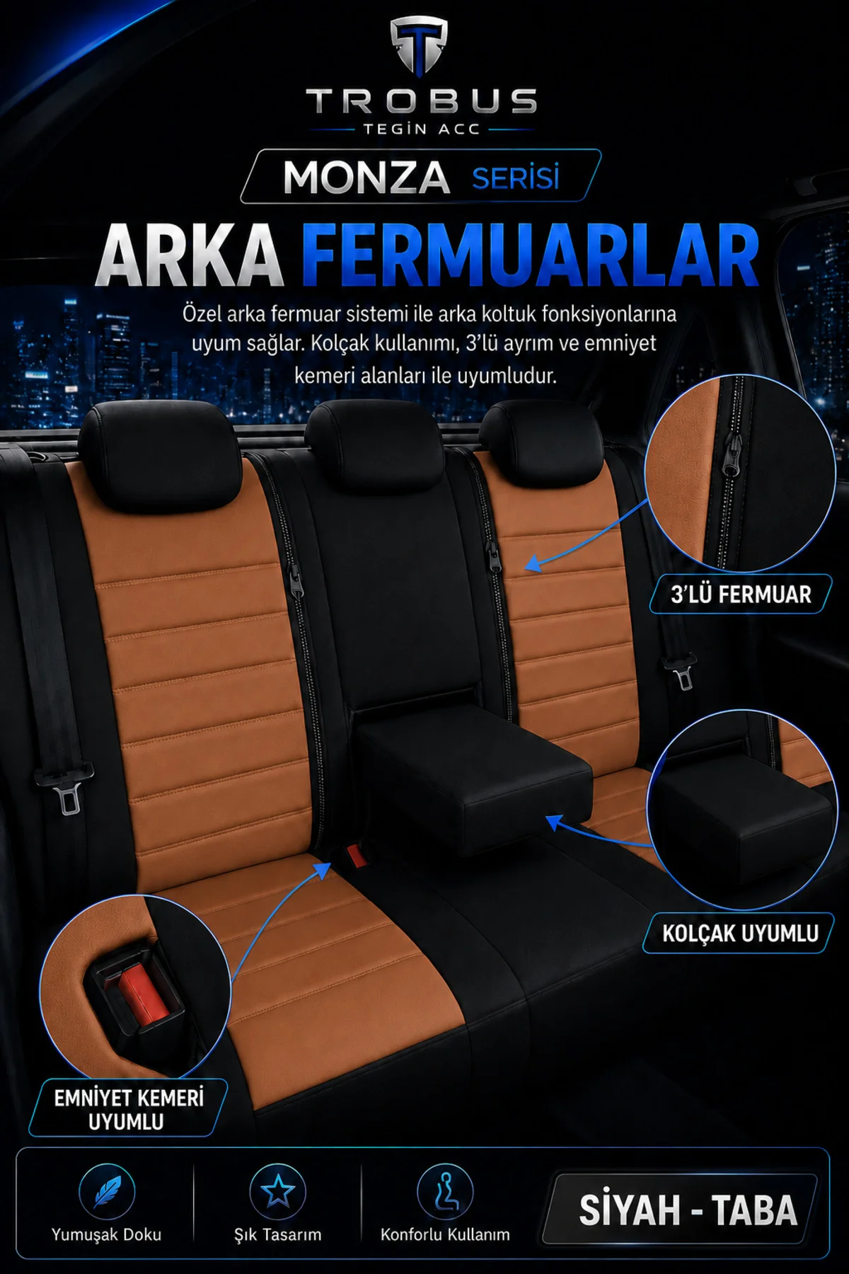 Chevrolet Captiva 2011-2014 Uyumlu Monza Serisi Tay Tüyü Oto Koltuk Kılıfı Siyah Taba Chevrolet Captiva 2011-2014 Uyumlu Monza Serisi Tay Tüyü Oto Koltuk Kılıfı Siyah Taba