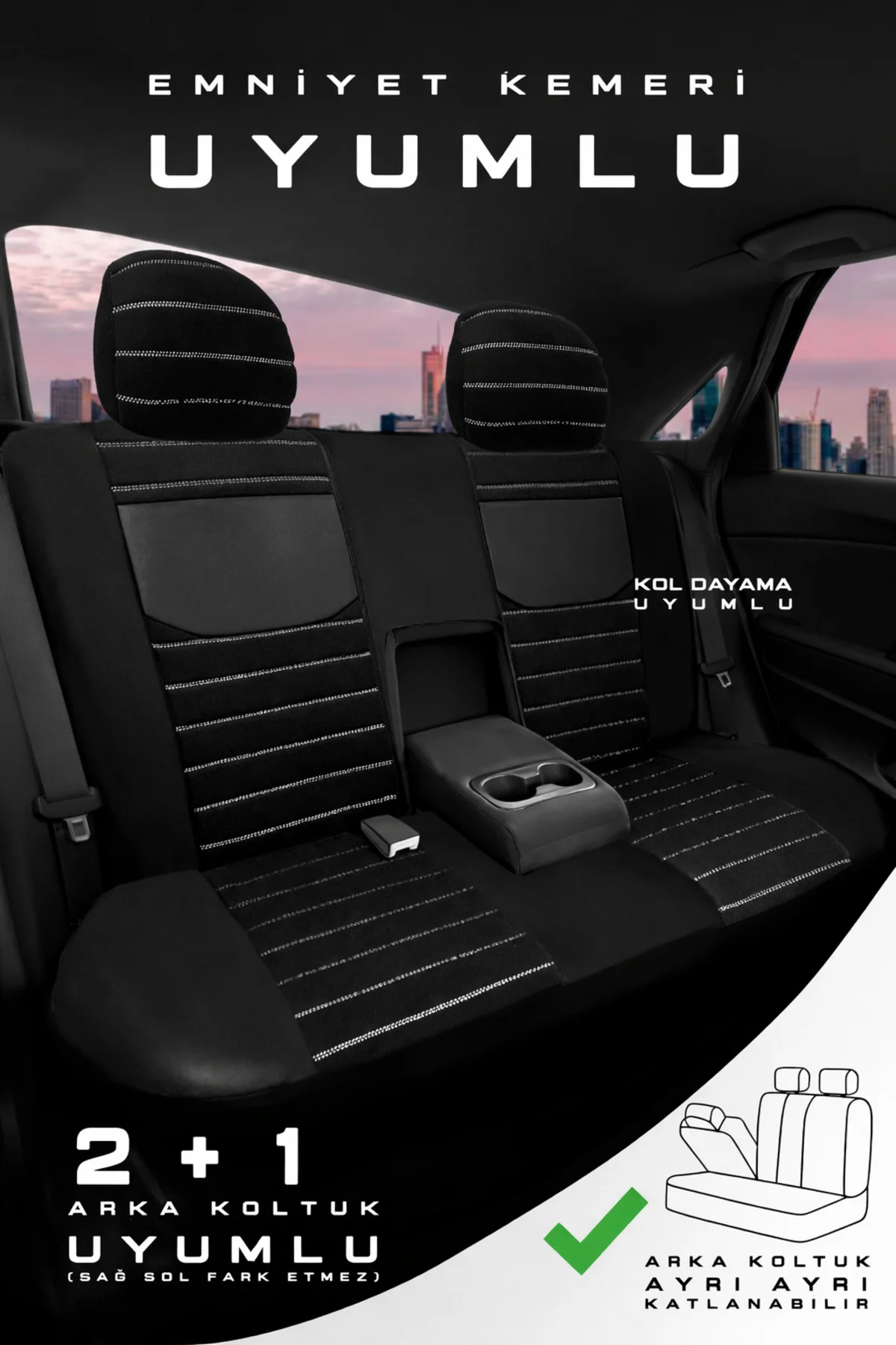 Chevrolet Captiva 2006 ve Sonrası Uyumlu Bakü Pulse Serisi Raşel Siyah Beyaz Koltuk Kılıfı