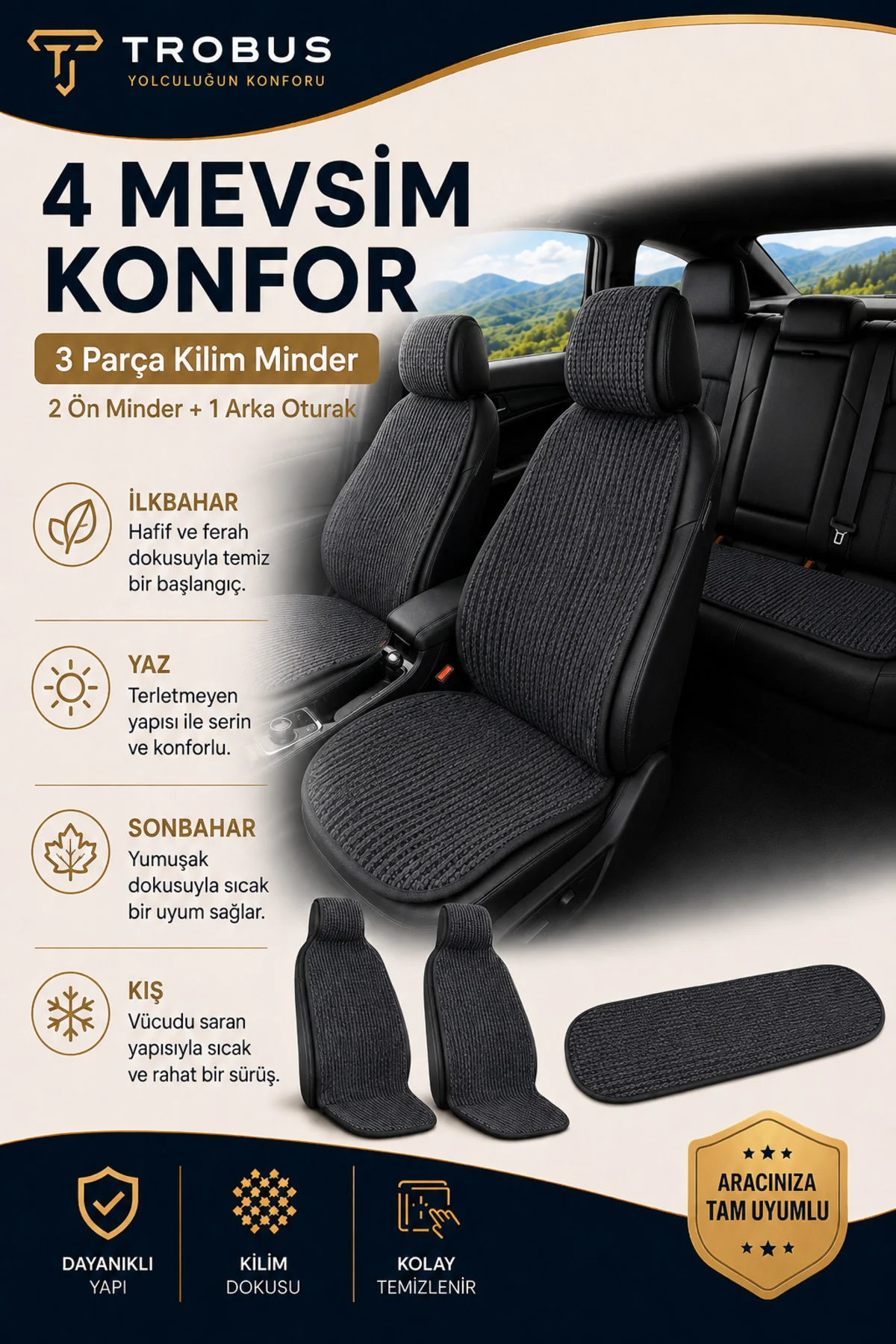 Chevrolet CAPTIVA 2011-2014 Uyumlu Örme 3 Parça Oto Koltuk Minderi Terletmez Kaymaz Taban Füme Fiyatı, Yorumları ve Özellikleri