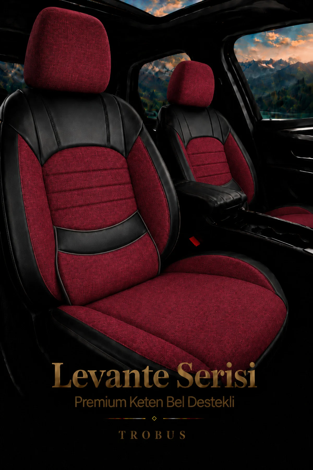 Chevrolet Captiva 2011-2014 Uyumlu Levante Serisi Bel Destekli Keten Bordo Siyah Koltuk Kılıfı
