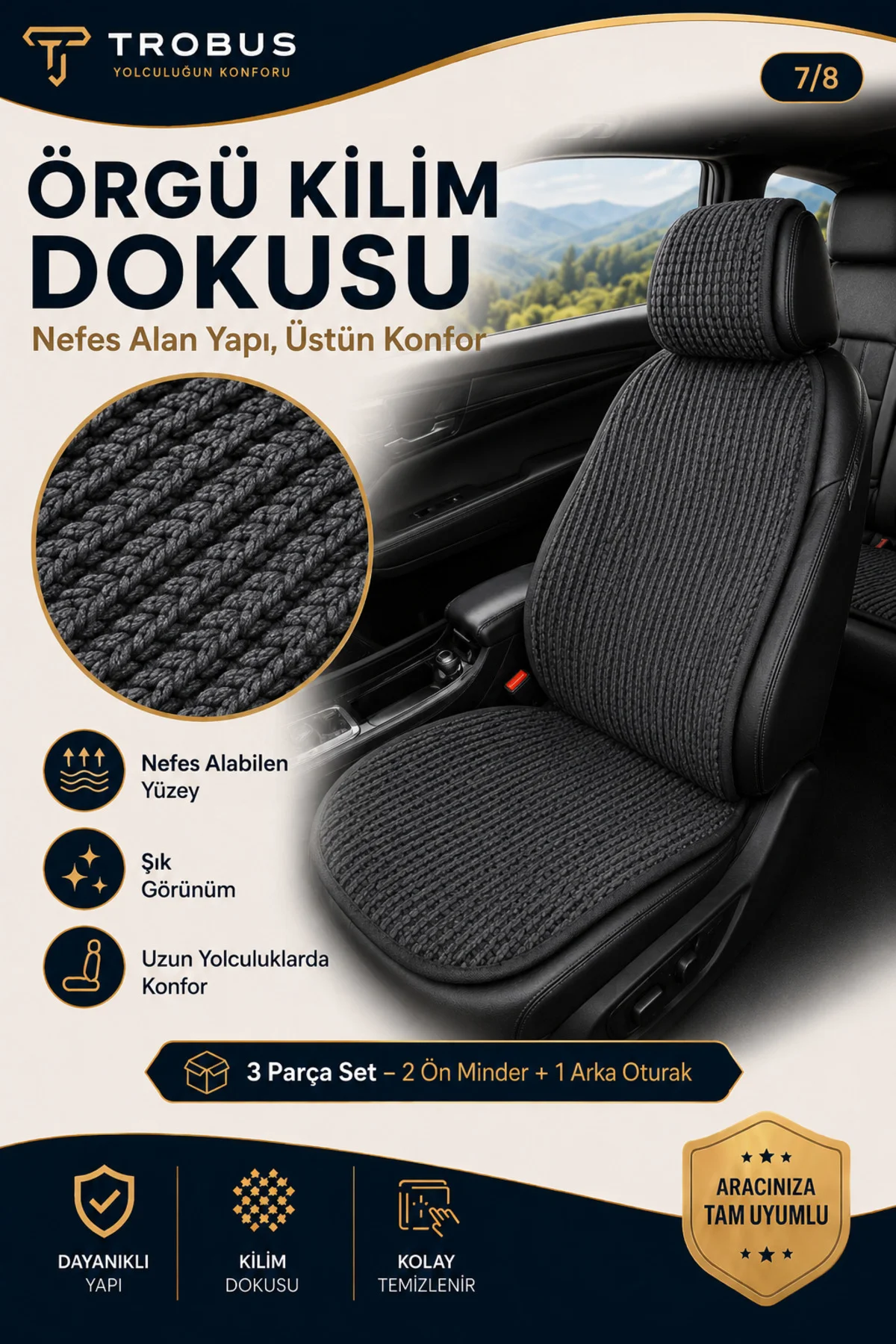 Chevrolet CAPTIVA 2011-2014 Uyumlu Örme 3 Parça Oto Koltuk Minderi Terletmez Kaymaz Taban Füme Fiyatı, Yorumları ve Özellikleri
