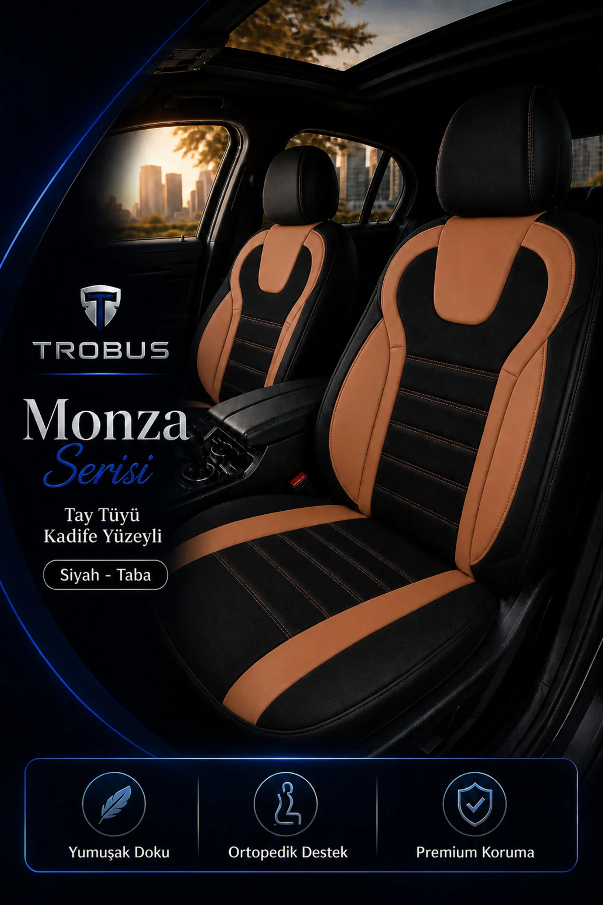 Chevrolet Captiva 2011-2014 Uyumlu Monza Serisi Tay Tüyü Oto Koltuk Kılıfı Siyah Taba Chevrolet Captiva 2011-2014 Uyumlu Monza Serisi Tay Tüyü Oto Koltuk Kılıfı Siyah Taba