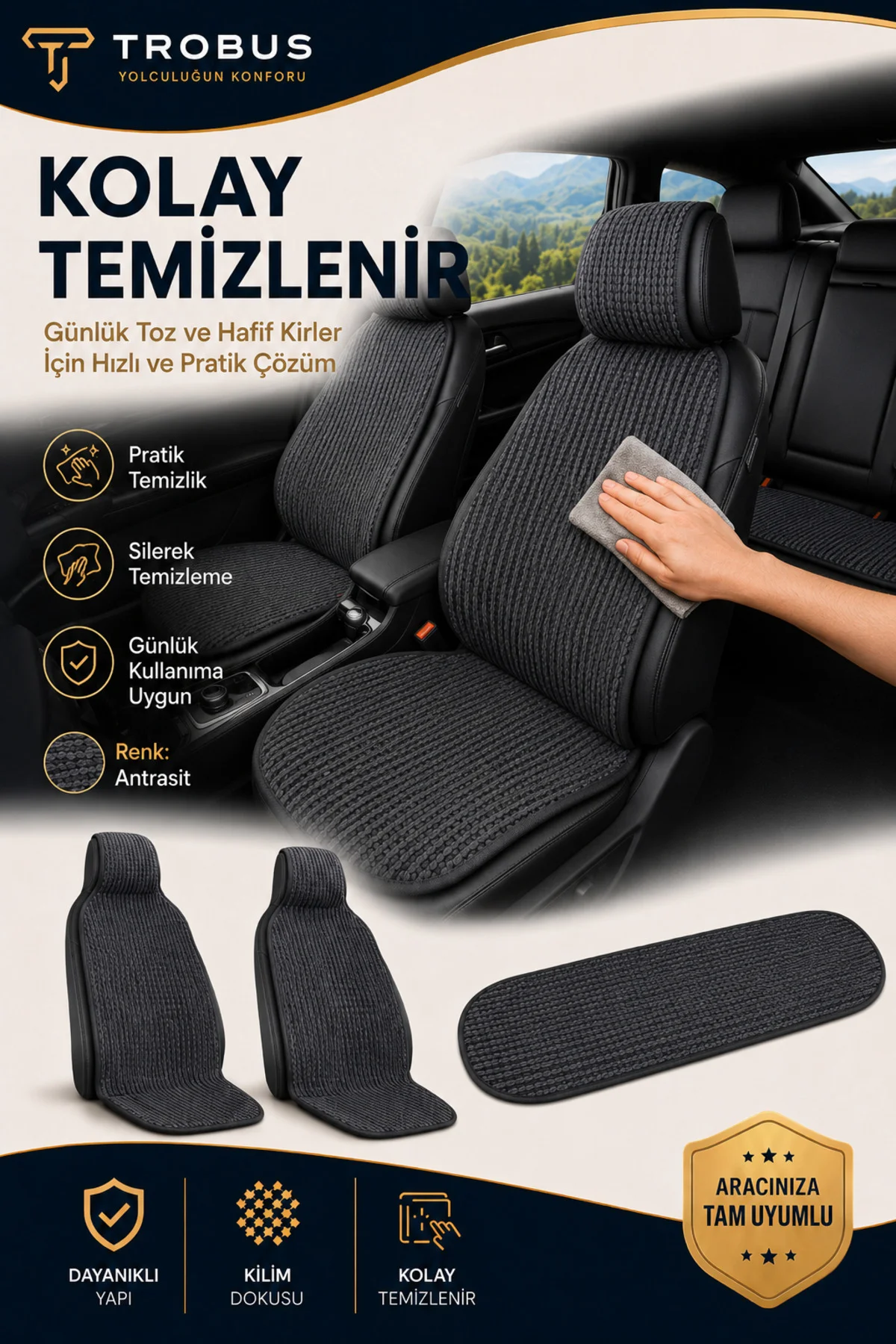 Chevrolet CAPTIVA 2011-2014 Uyumlu Örme 3 Parça Oto Koltuk Minderi Terletmez Kaymaz Taban Füme Fiyatı, Yorumları ve Özellikleri