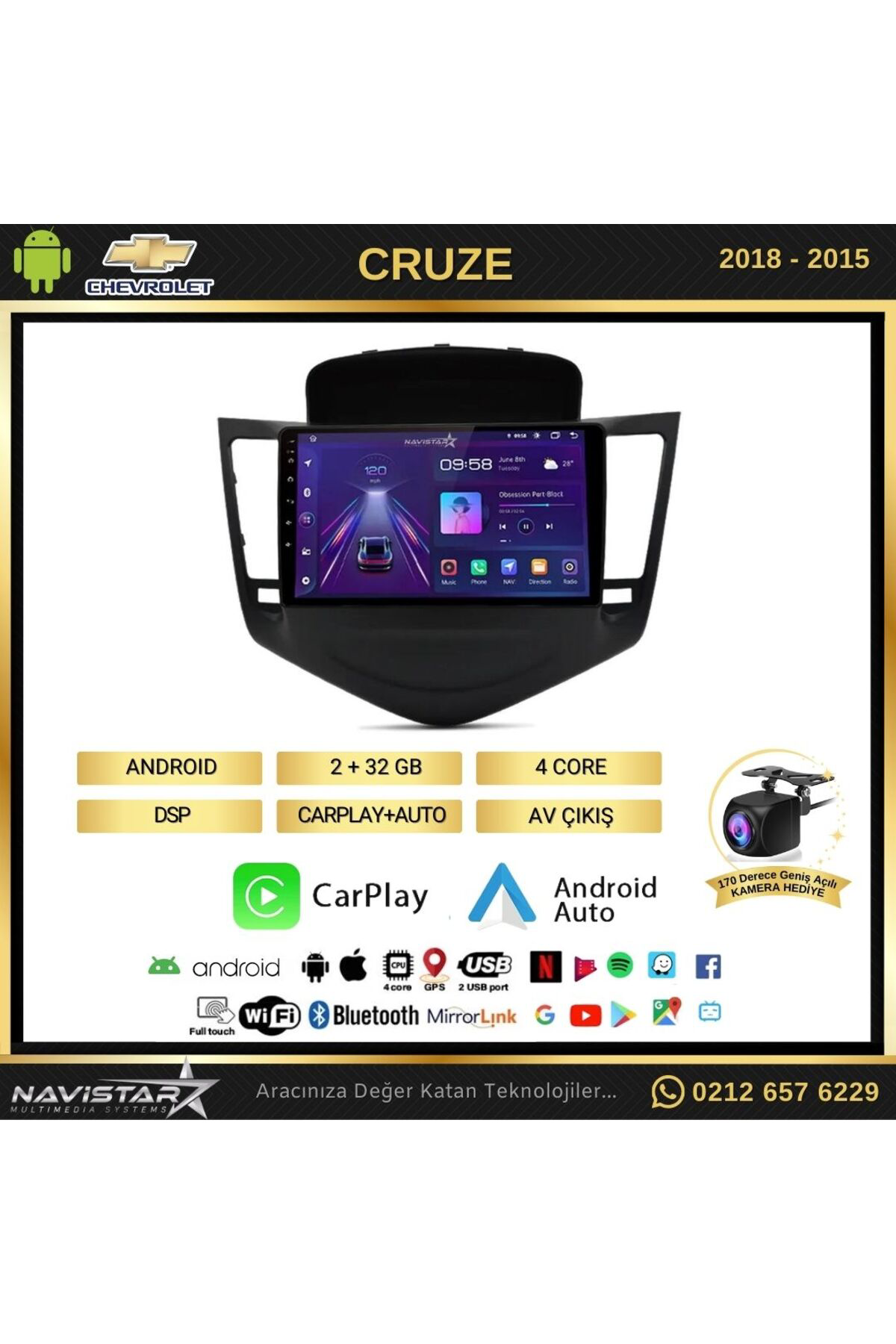 Chevrolet Cruze 2 64gb Kablosuz Carplay 2008-2015 Android 13 Navi