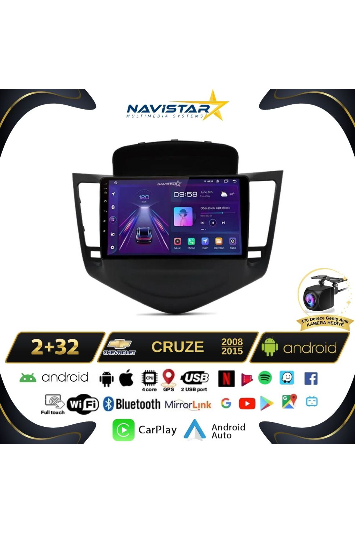Chevrolet Cruze 2 64gb Kablosuz Carplay 2008-2015 Android 13 Navi