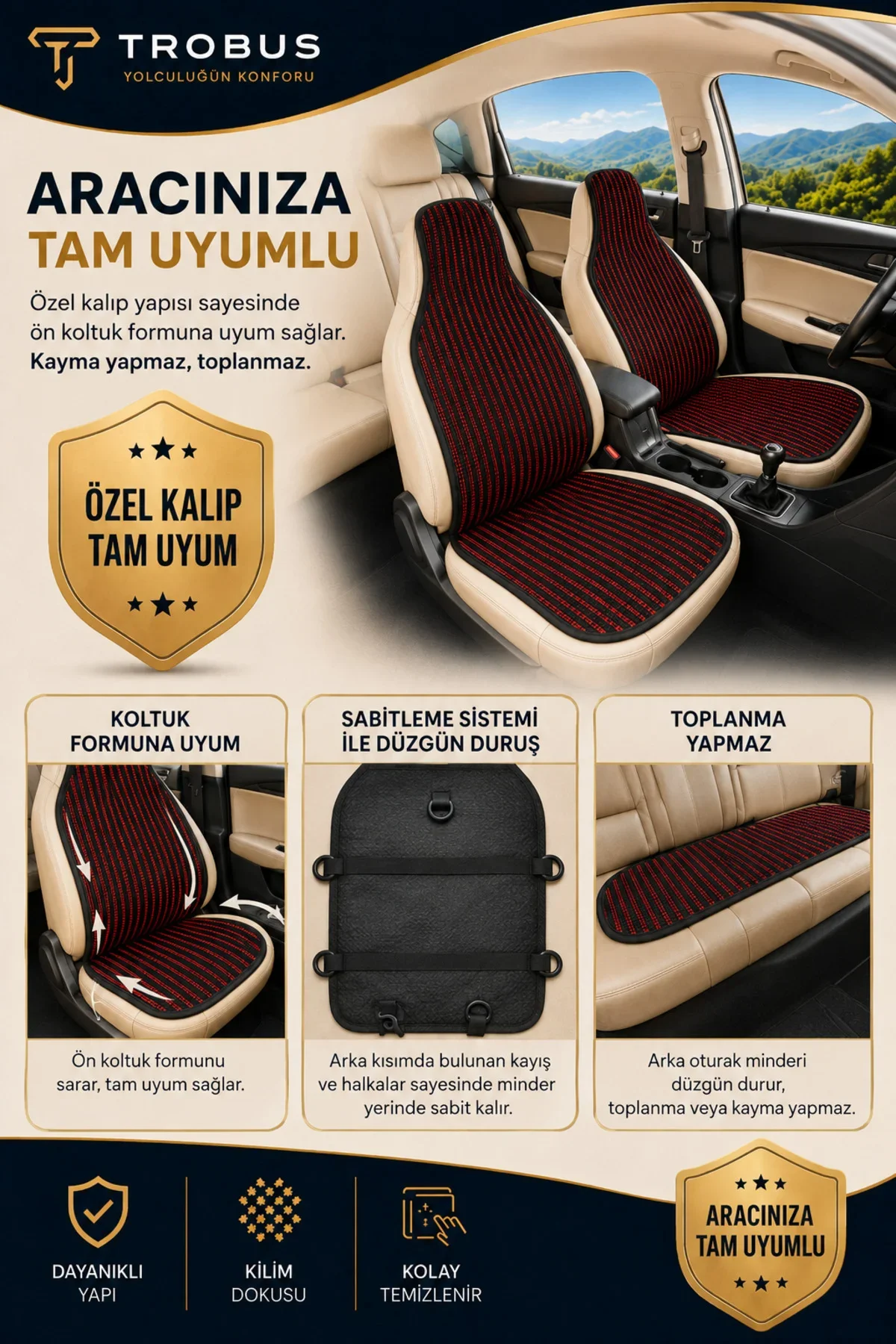 Chevrolet Cruze 2009-2014 Üniversal Örme 3 Parça Minder Terletmez Kaymaz Taban Siyah Kırmızı Chevrolet Cruze 2009-2014 Üniversal Örme 3 Parça Minder Terletmez Kaymaz Taban Siyah Kırmızı - Görsel 6