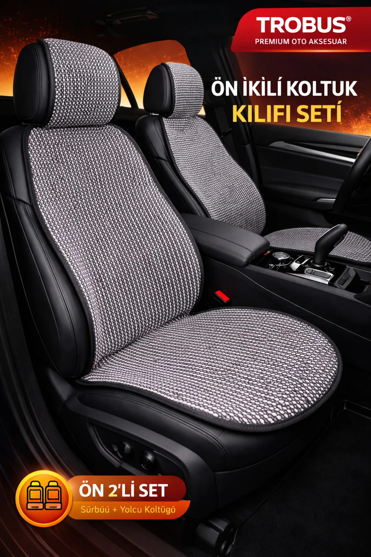 Chevrolet Cruze 2009 ve Sonrası Uyumlu Örme Ön 2 Parça Minder Gri