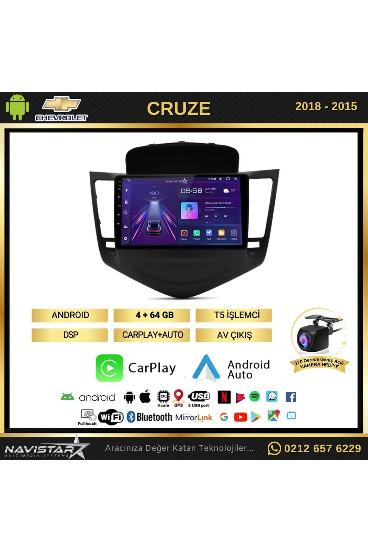 Chevrolet Cruze 4gb 64gb Kablosuz Carplay 2008-2015 Android 13 Na Chevrolet Cruze 4gb 64gb Kablosuz Carplay 2008-2015 Android 13 Na