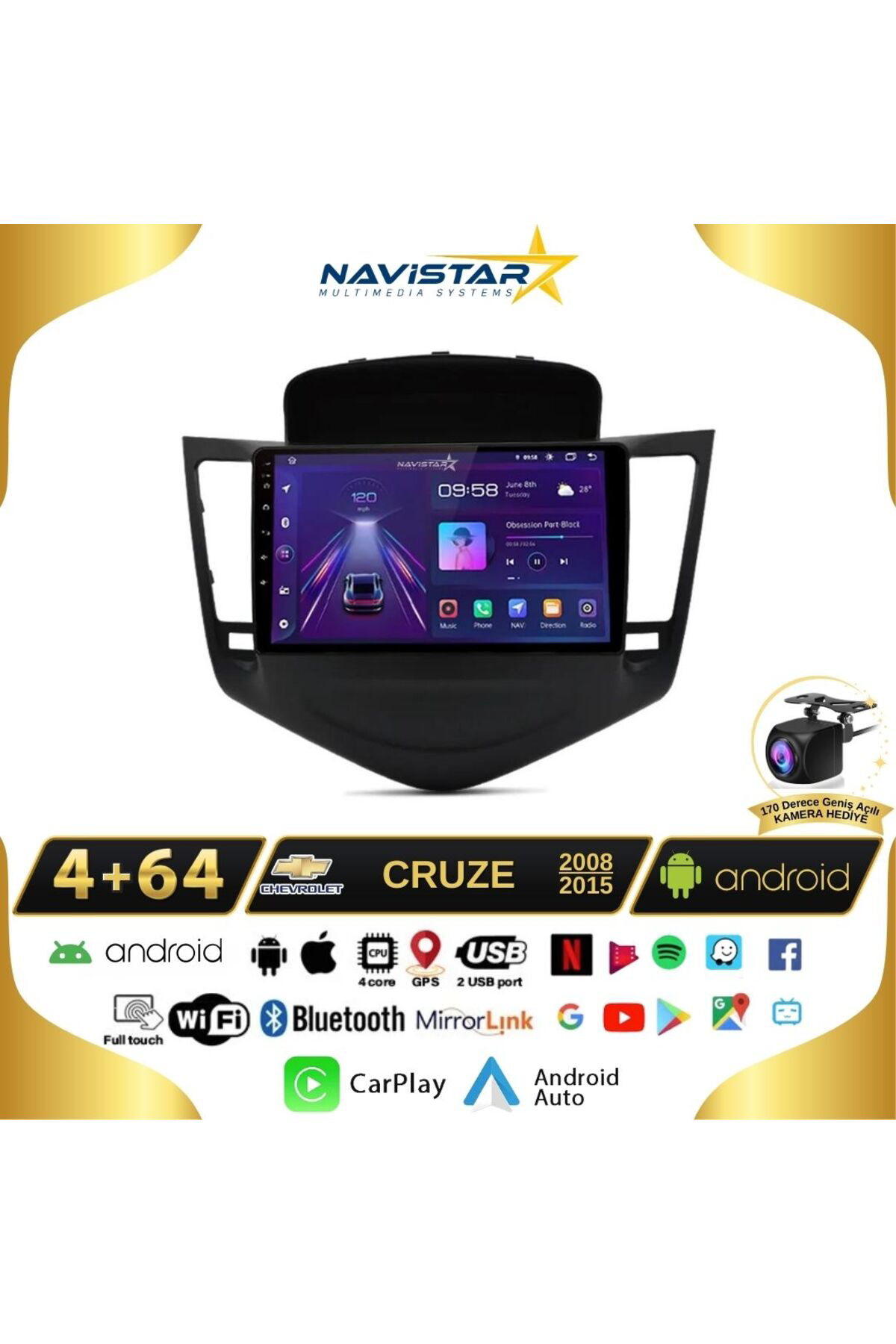 Chevrolet Cruze 4gb 64gb Kablosuz Carplay 2008-2015 Android 13 Na Chevrolet Cruze 4gb 64gb Kablosuz Carplay 2008-2015 Android 13 Na