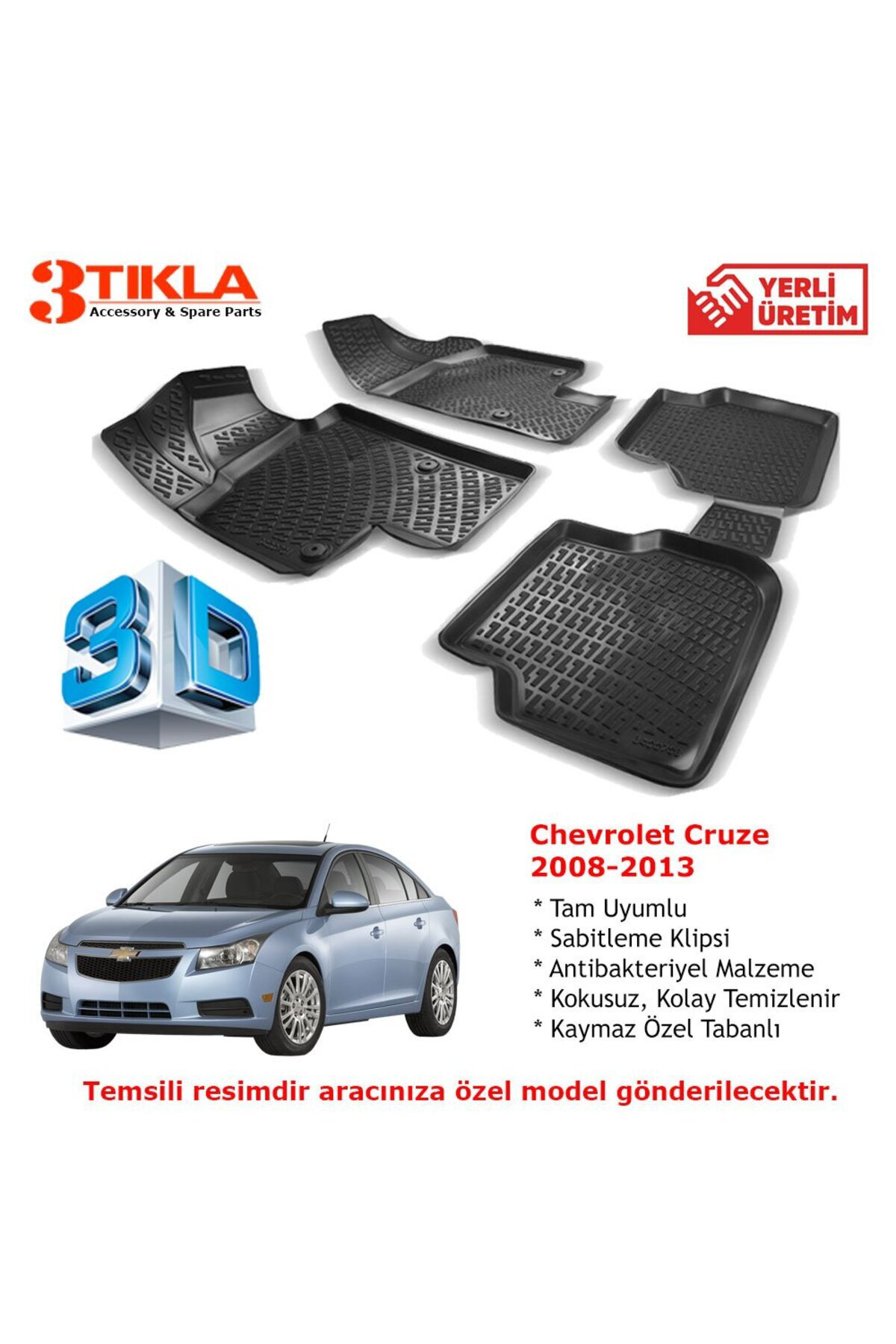 Chevrolet Cruze Sedan 2008-2013 Premium 3D Havuzlu Paspas Seti