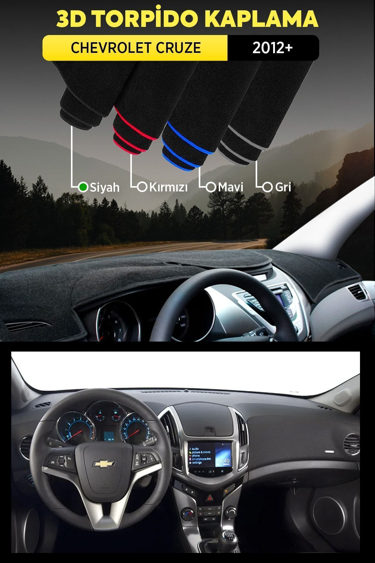 Chevrolet Cruze (2012+) 3d Torpido Koruma Kılıfı - Ön Göğüs Kapla