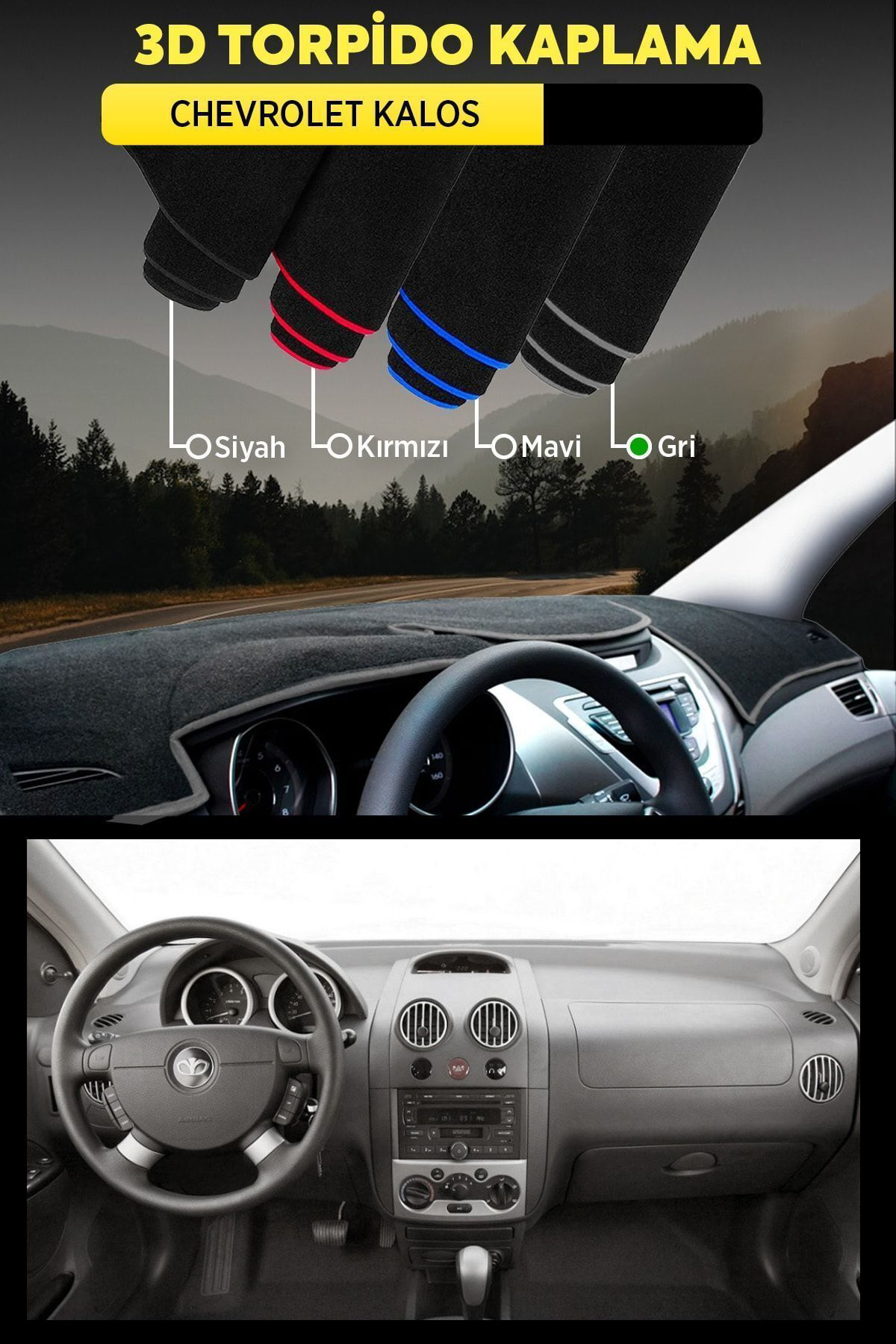 Chevrolet Kalos 3d Torpido Koruma Kılıfı - Ön Göğüs Kaplama - Gri