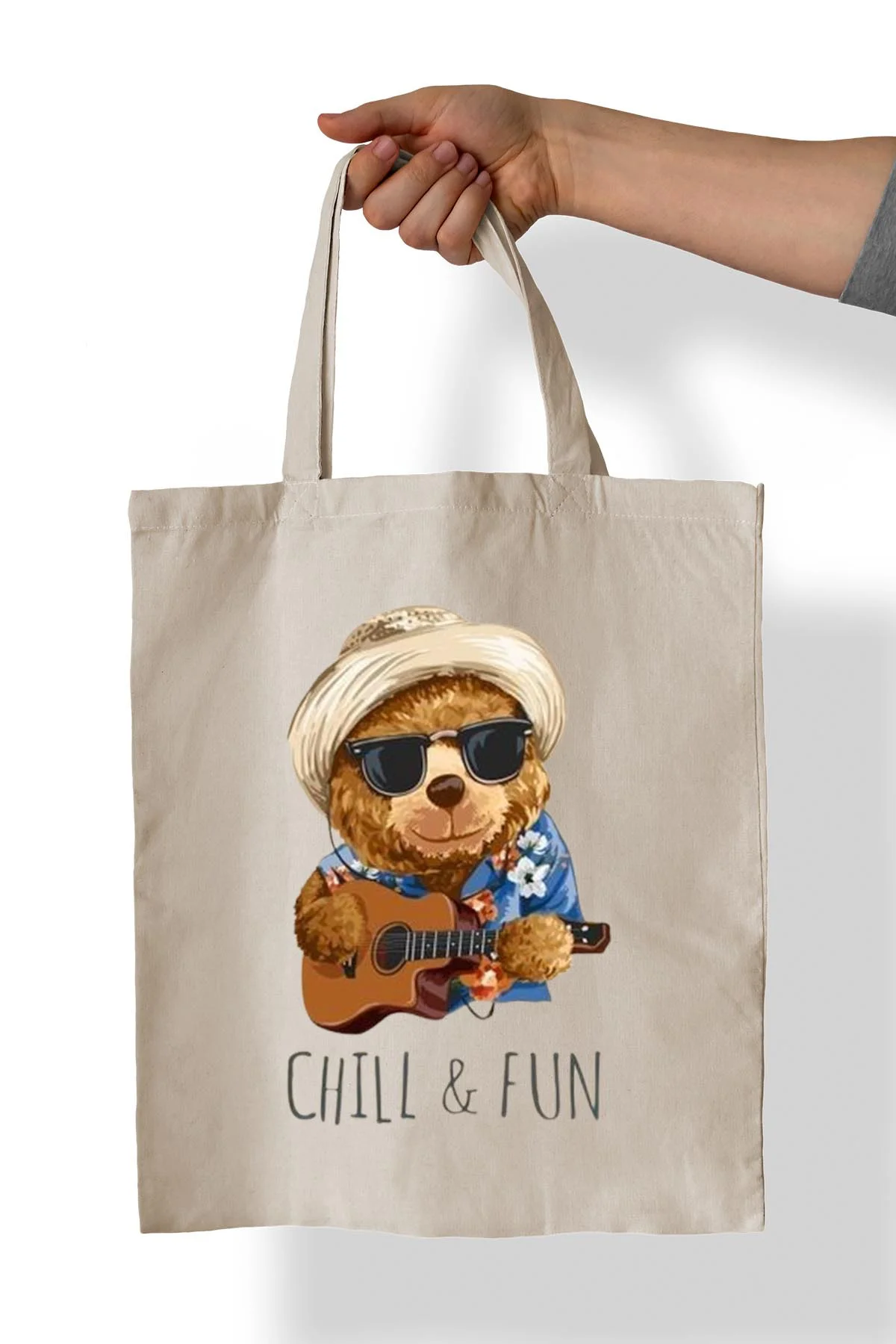Chill Ayı Baskılı %100 Pamuk 35x38 cm Bez Çanta