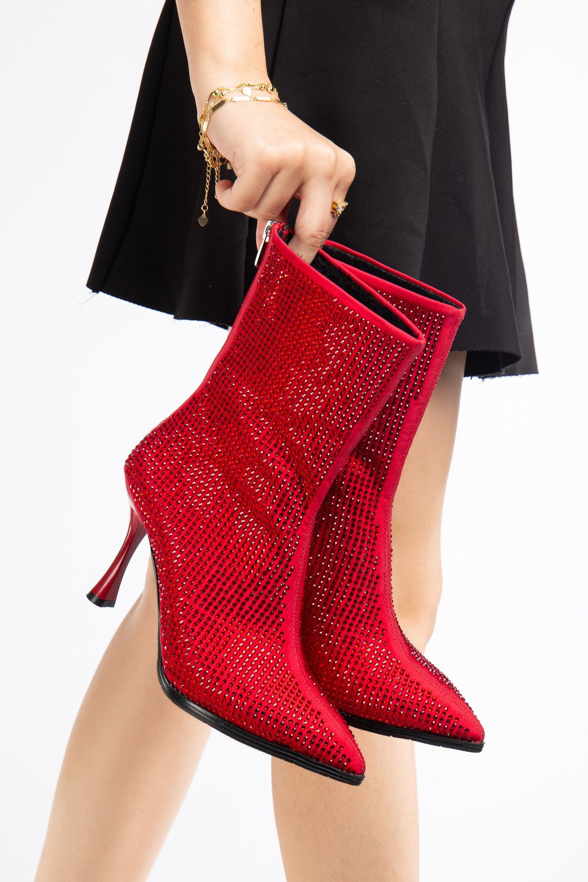 Chiy Kırmızı Süet Taşlı Topuklu Bot Chiy Kırmızı Süet Taşlı Topuklu Bot