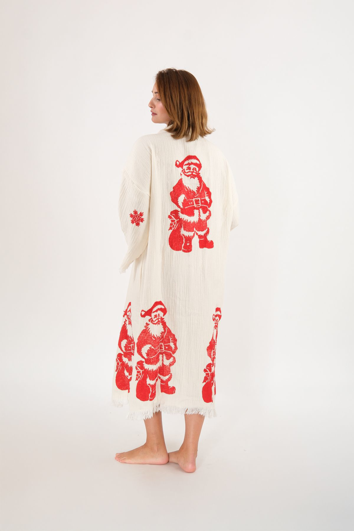 Christmas Müslin Kimono %100 Pamuklu Yılbaşı Baskılı Desenli Born