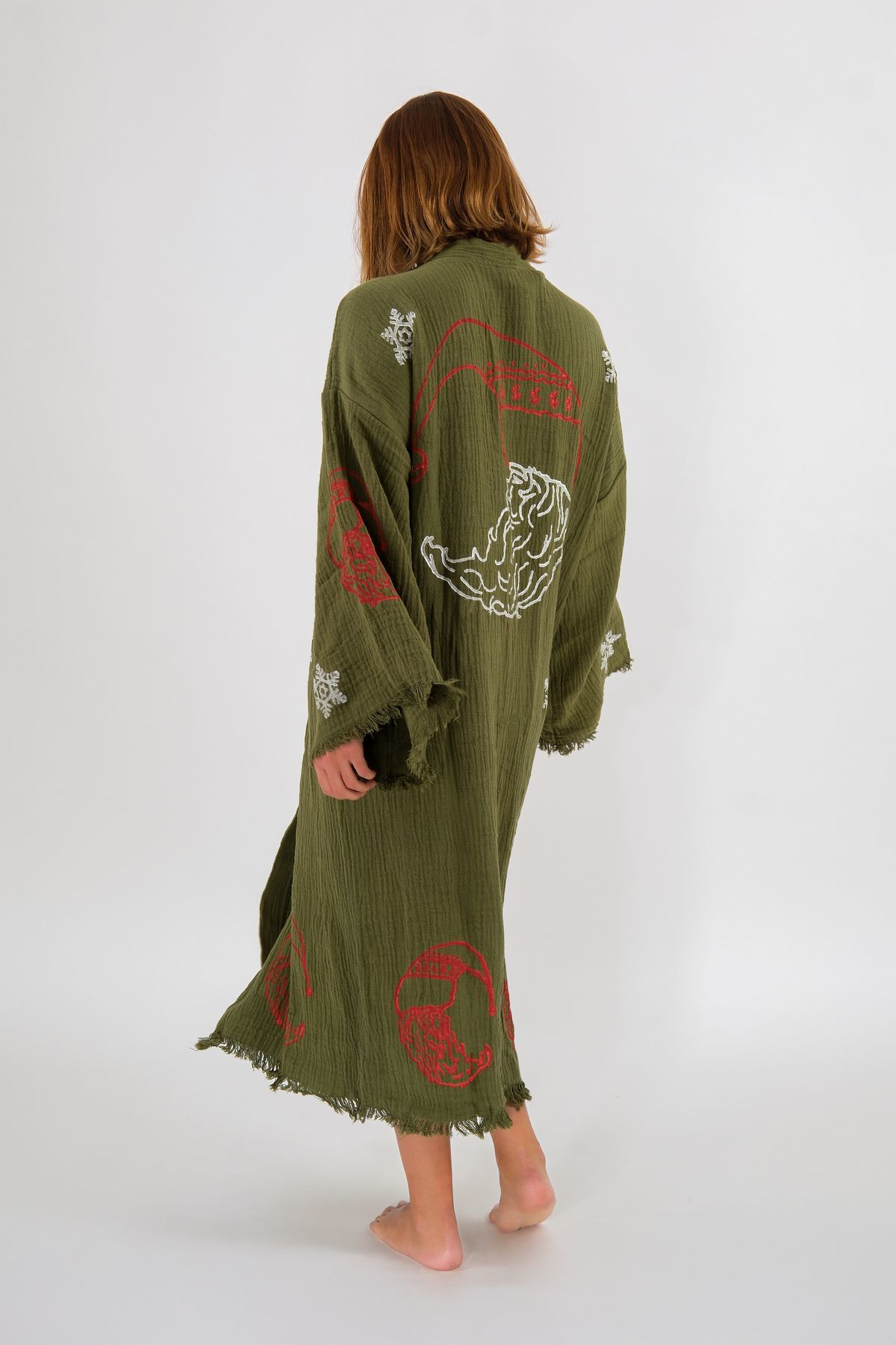 Christmas Müslin Kimono %100 Pamuklu Yılbaşı Baskılı Desenli Born