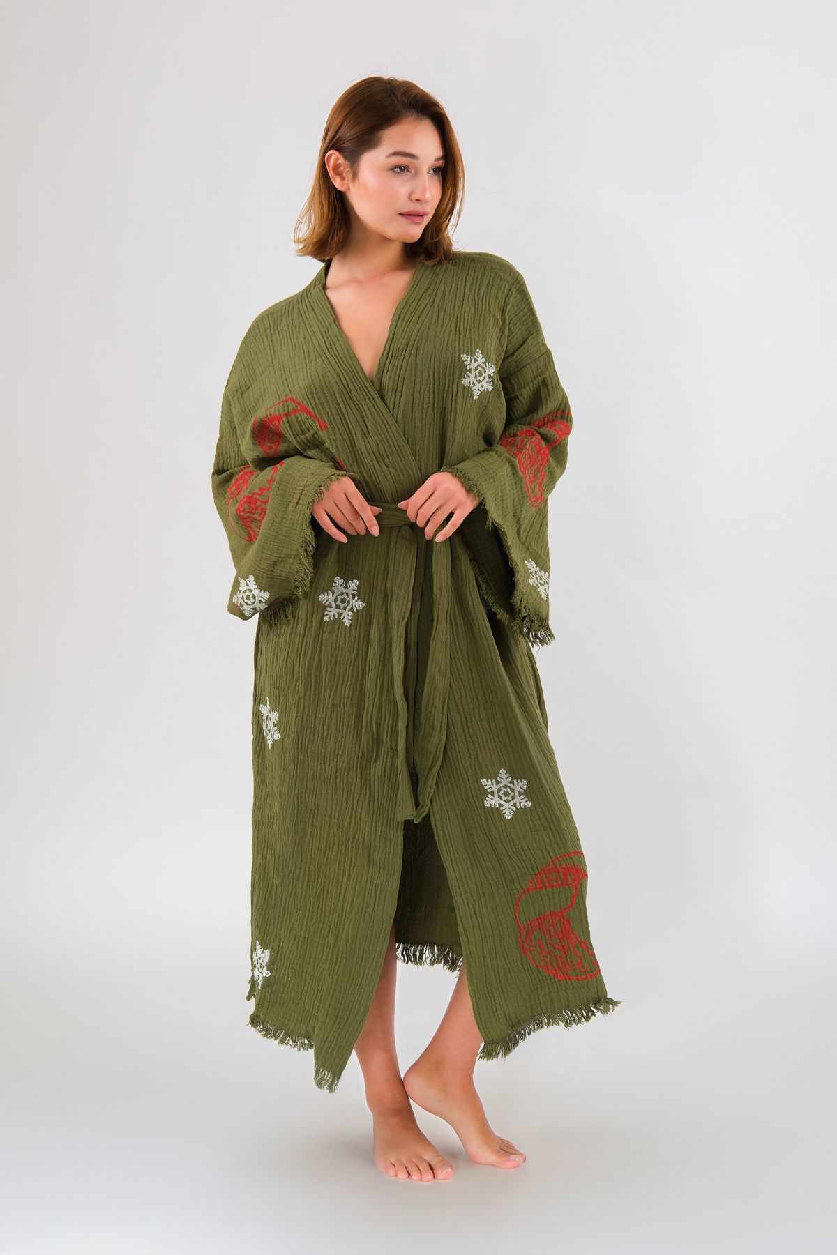 Christmas Müslin Kimono %100 Pamuklu Yılbaşı Baskılı Desenli Born