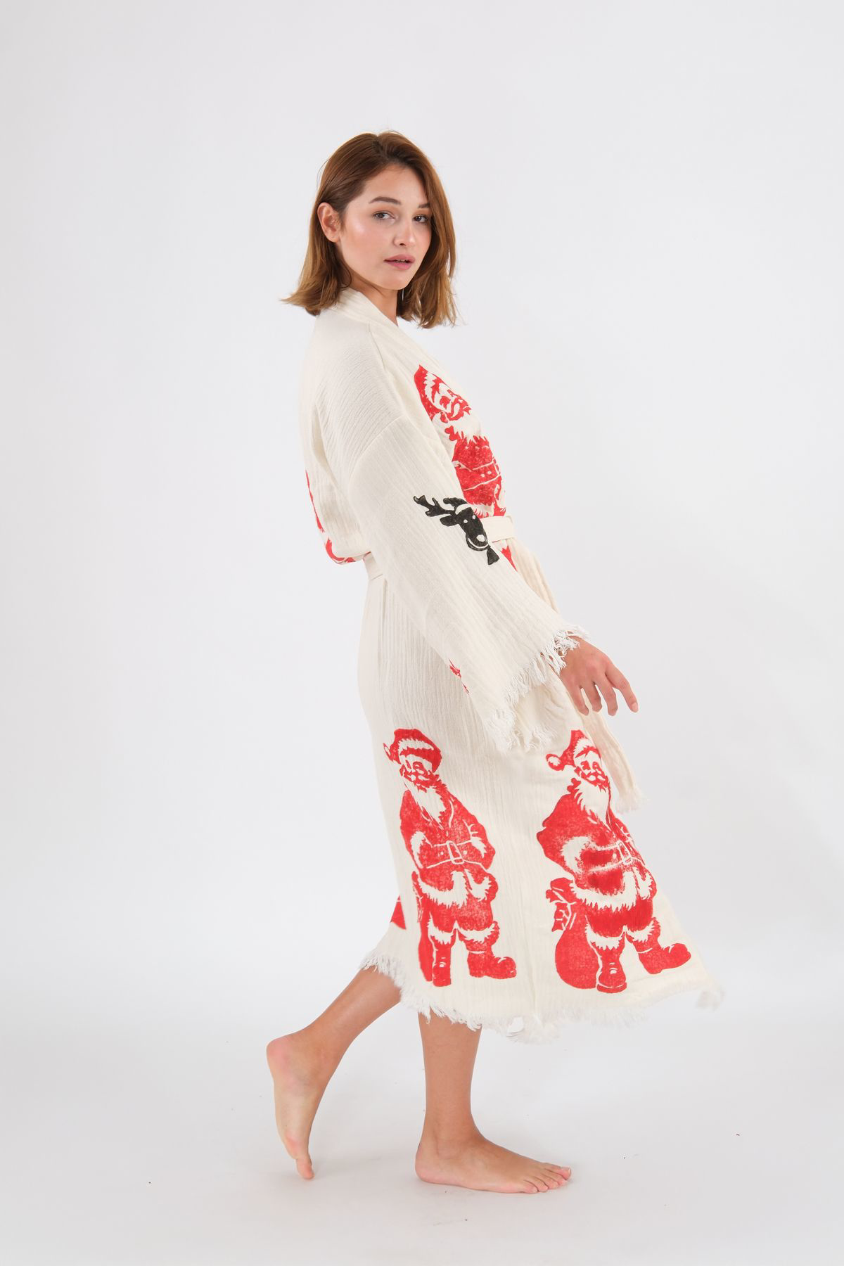 Christmas Müslin Kimono %100 Pamuklu Yılbaşı Baskılı Desenli Born