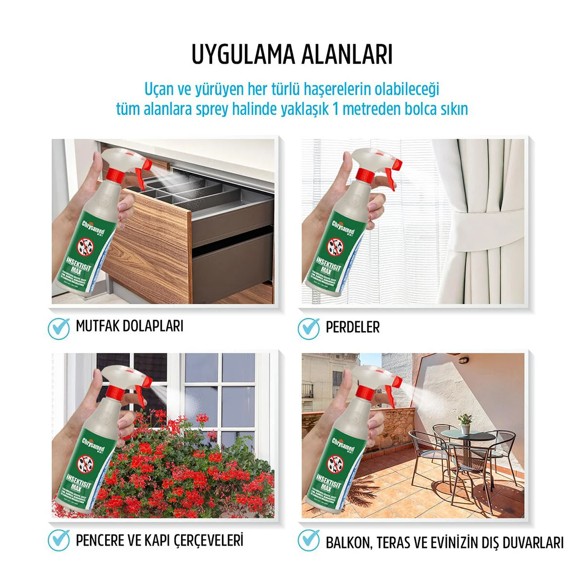 Chrysamed İnsektisit Max Sıvı Böcek İlaç Sprey 500ML Hamamböcek - Kene - Akrep - Karınca - Tahta Kurusu