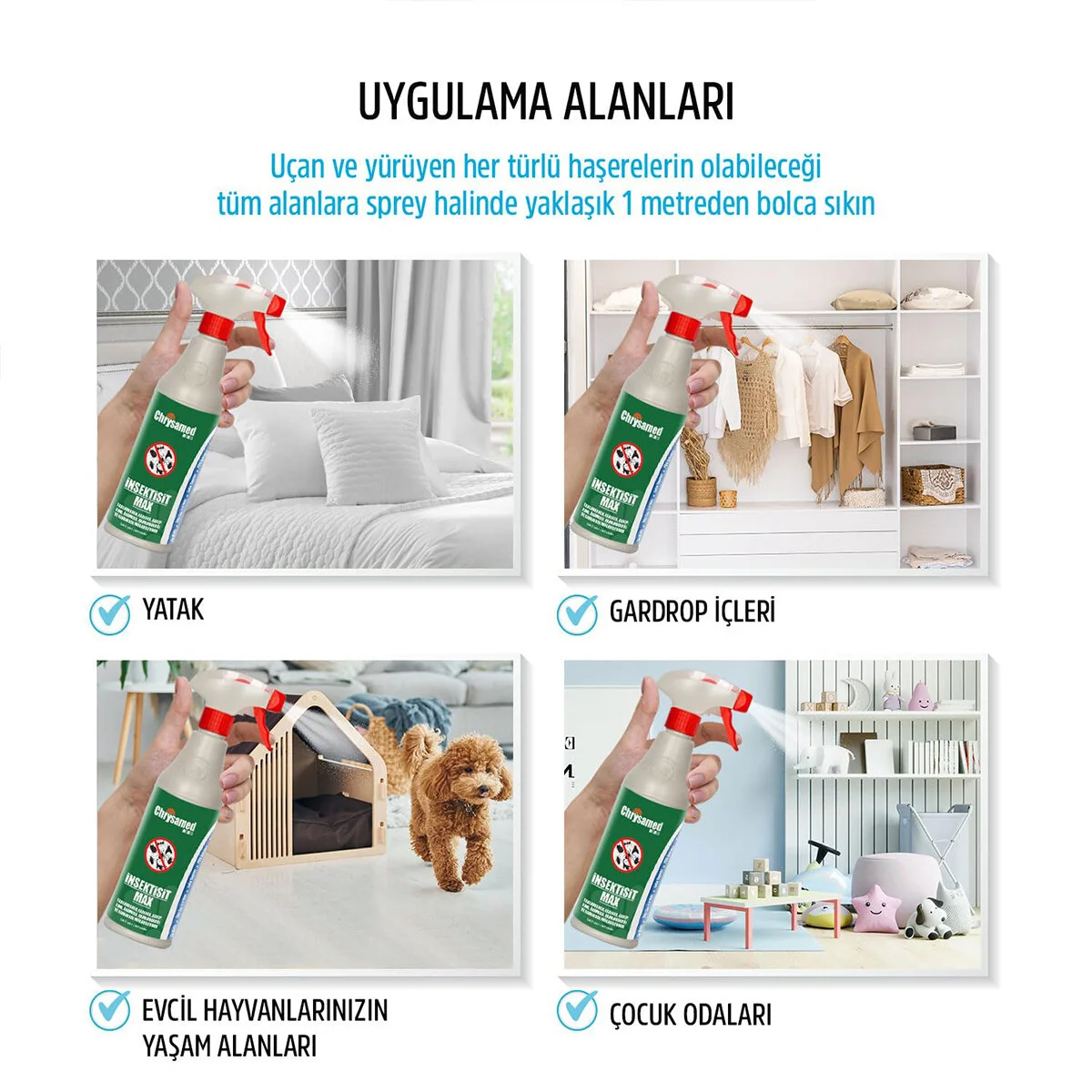 Chrysamed İnsektisit Max Sıvı Böcek İlaç Sprey 500ML Hamamböcek - Kene - Akrep - Karınca - Tahta Kurusu