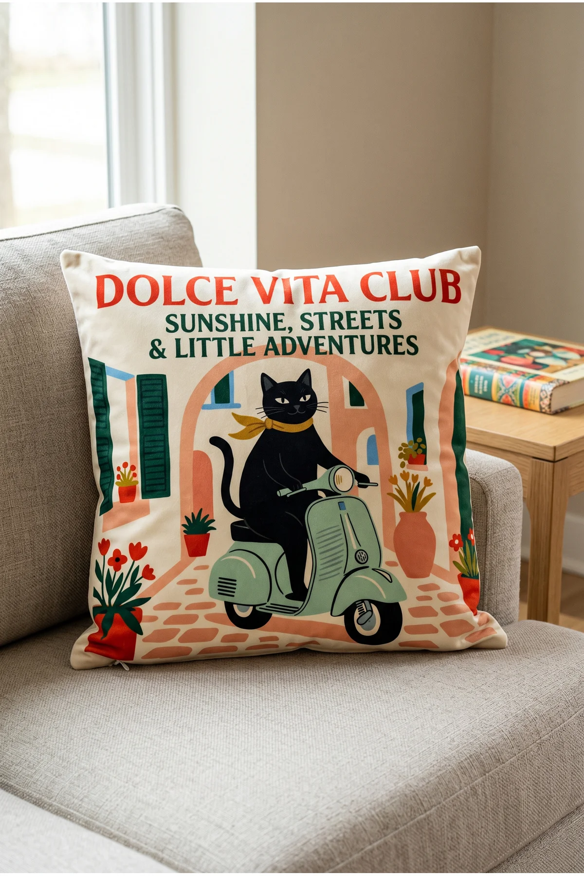 Ciao Bella Yazılı Vespa ve Siyah Kedi Desenli 4lü Dekoratif Kırlent Kılıfı Seti, İtalyan Retro Tarz Ev Dekoru Fiyatı, Yorumları ve Özellikleri